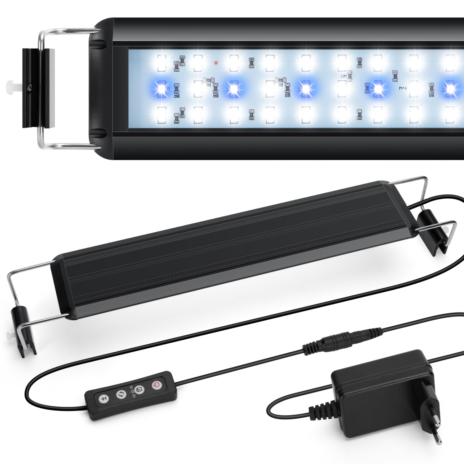 Nobleza - Luce per Acquario, Illuminazione per Acquario con Timer, Lampada da Giardino con 3 Colori, Lampada Acquario con 10 Livelli Luminosità Regolabile da 30-50cm, 8W