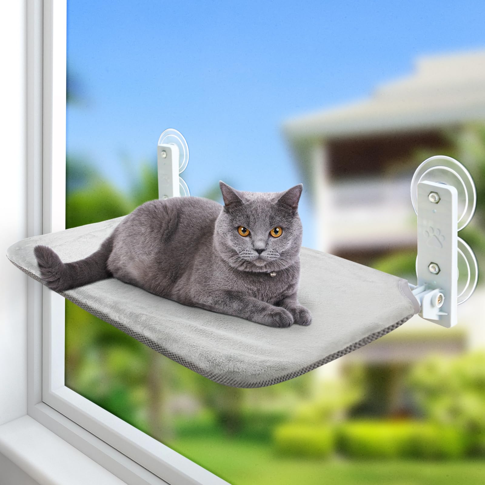 GUUSII HOME Amaca per Gatti da Finestra Amaca Gatto Trespolo da Appendere con Potenti Ventose Letto Facile da Montare Tappetino Reversibile Stabile Mensole Cuccia 52 * 30cm Fino a…