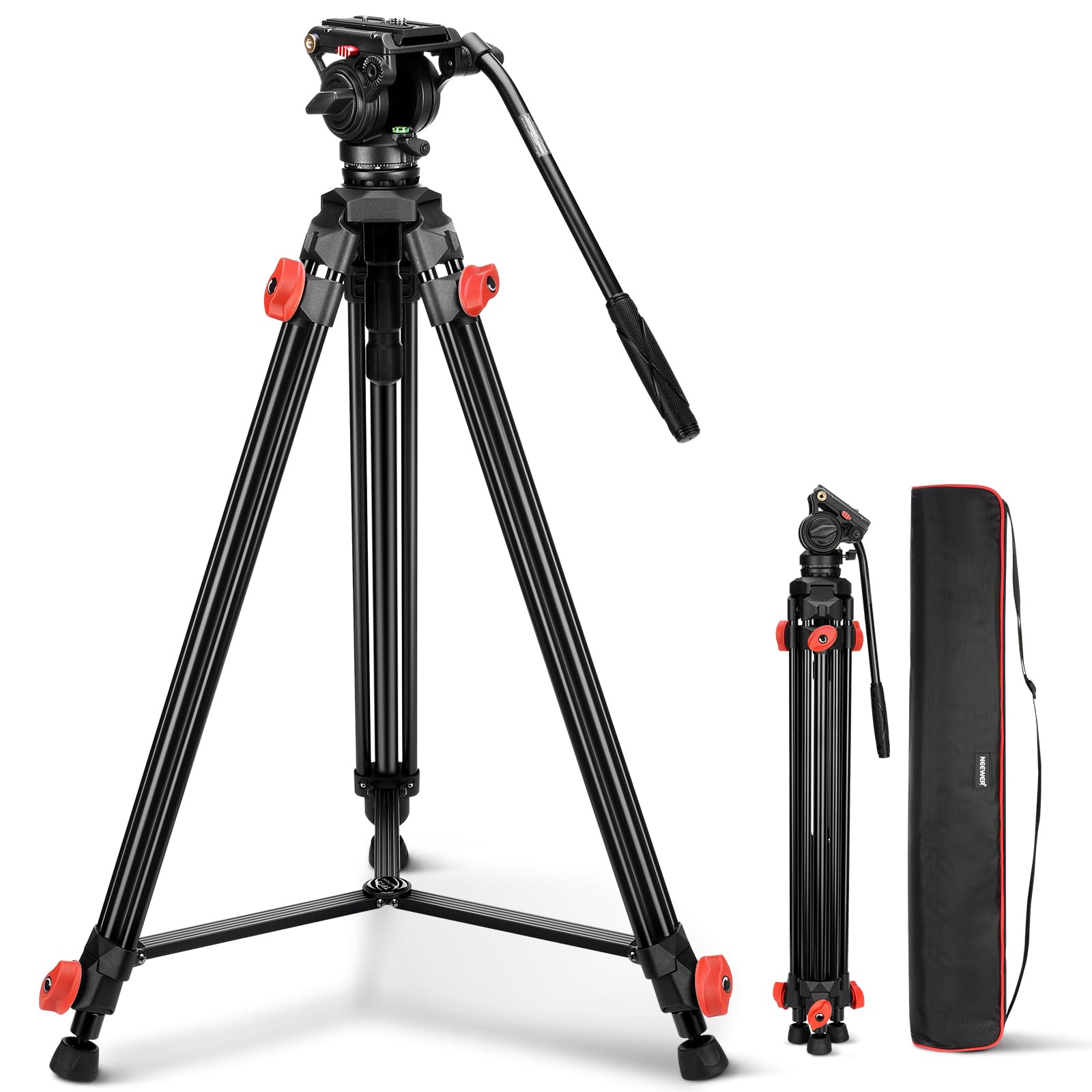 NEEWER Treppiede Video con Testa Fluida, Treppiede Portatile Compatto Alluminio Resistente per Videocamera DSLR Compatibile con Gimbal DJI Compatibile con Piastre QR Manfrotto, Ca…