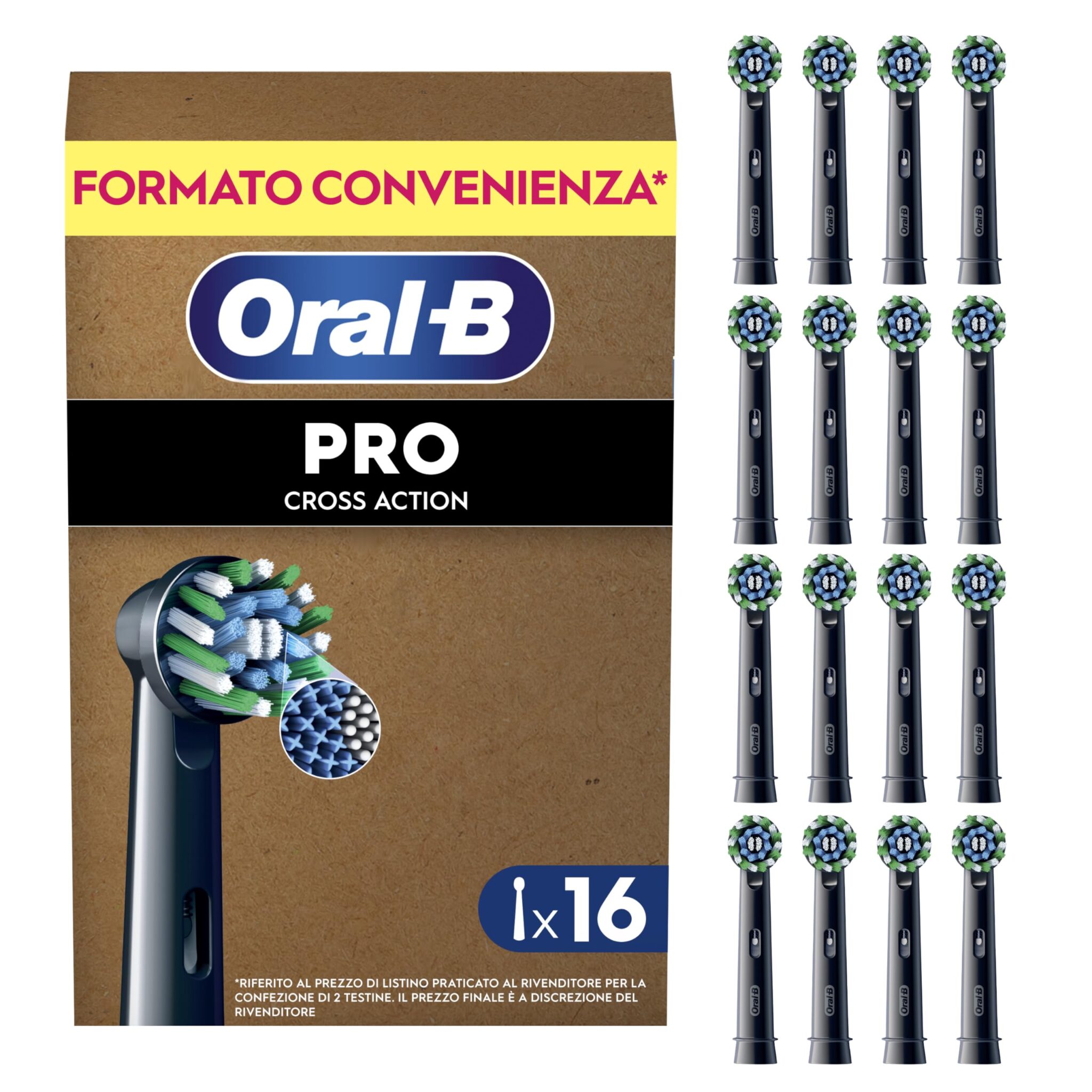 Oral-B Testine di Ricambio, Cross Action, Nere, 16 Ricambi | 16 Testine di Ricambio per Spazzolino Elettrico, Autentiche, Setole Angolate si Adattano a ogni Dente per Pulizia Prof…