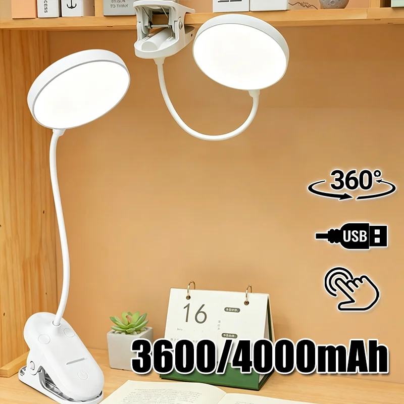 Lampada da scrivania portatile ricaricabile USB con clip, 3 temperature di colore, luce di lettura a LED dimmerabile per camera da letto, studio, ufficio, viaggi