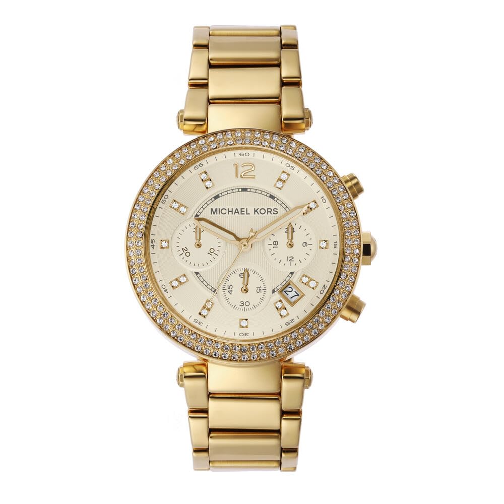 Michael Kors Parker Watch for Women, Quartz Chronograph Movement with Stainless Steel or PVC Strap
