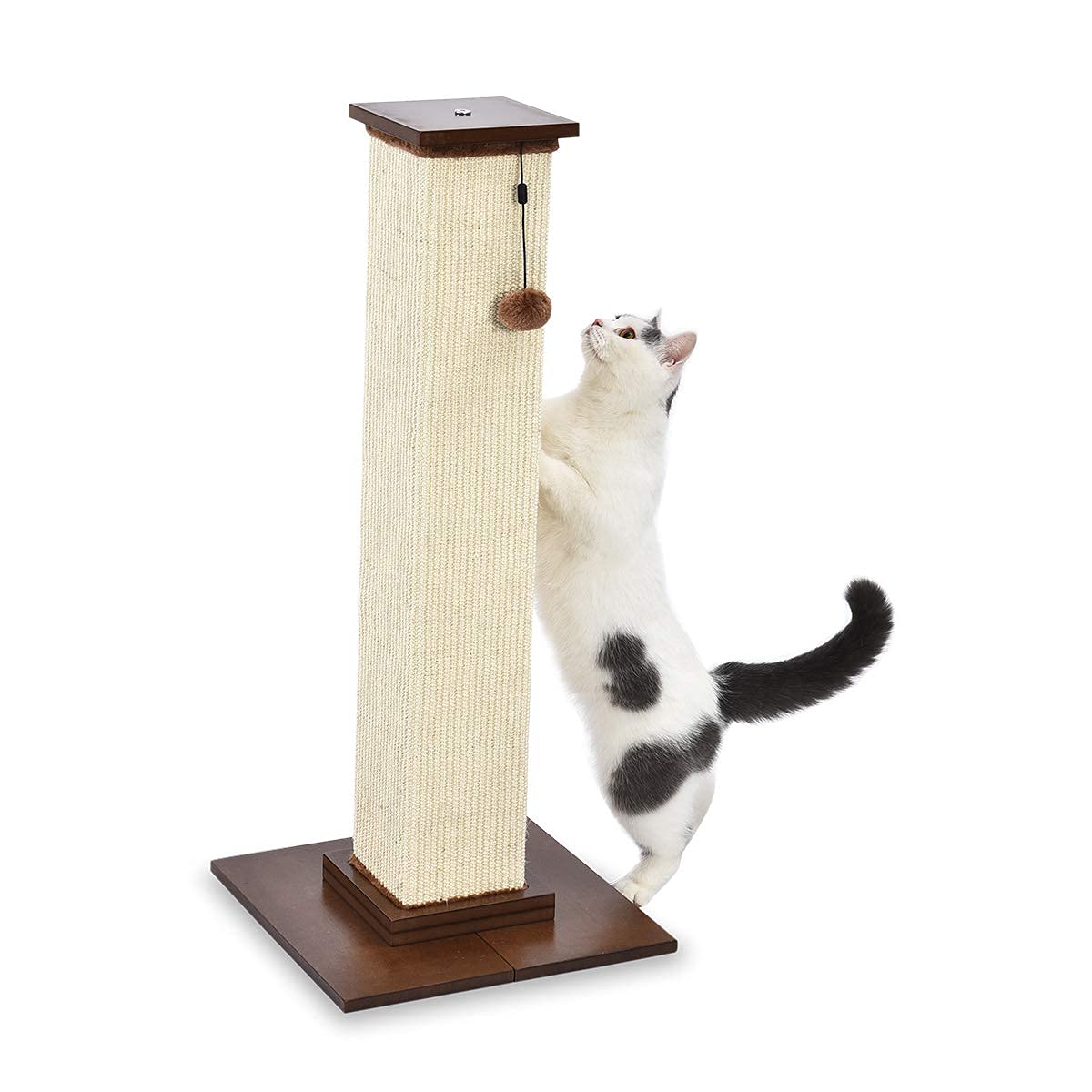 Amazon Basics Tiragraffi per gatti da interno, resistente, con pavimento in legno, 90 cm, marrone