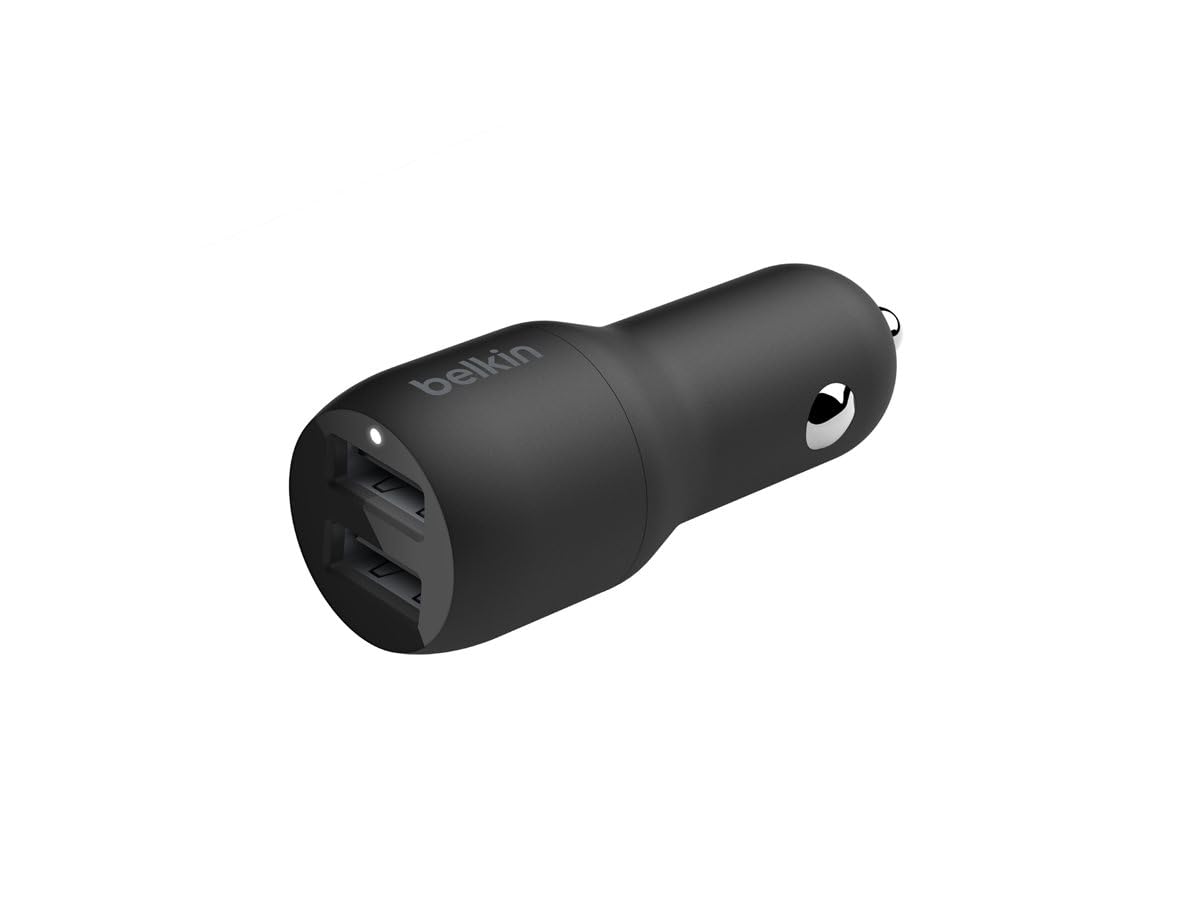 Belkin Doppio caricabatteria da auto USB da 24 W + Cavo Lightning (Caricabatteria con 2 porte USB Boost Charge per iPhone 14/14 Plus, 14 Pro, 14 Pro Max, 13, 12 e modelli preceden…