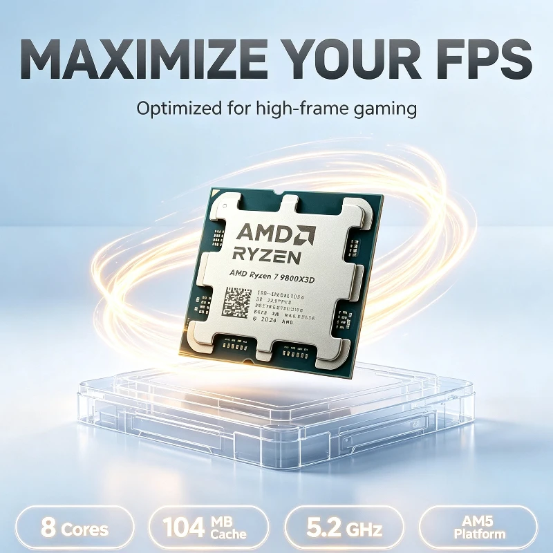 Processore desktop sostitutivo AMD Ryzen 7 9800X3D 8 core 16 thread 4,7 GHz 96 MB di cache L3 4 NM AM5 DDR5 120 W senza dissipatore
