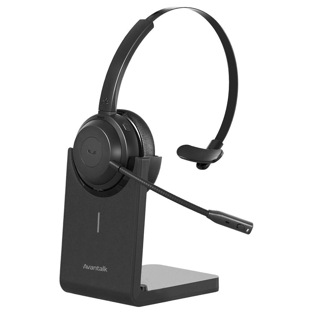 Avantalk Alto Solo - Cuffie Bluetooth Wireless Microfono | e Cancellazione Rumore CVC per PC, Computer & Laptop Con Stand per Ricarica Batteria, Tasto Muto, e Modalità Audio via F…