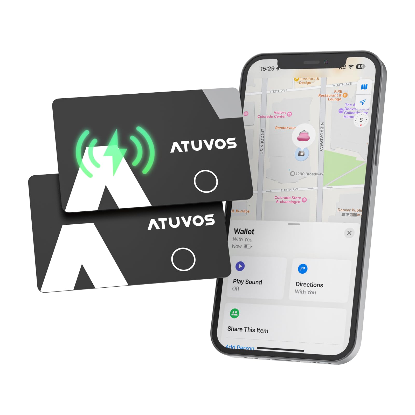 ATUVOS Air Tag Card Ricaricabile Wallet Tracker 1.6mm 2 Pezzo, Smart Tag compatibile con Apple Dov'è (solo iOS, Android non supportato), Bluetooth Localizzatore per Valigie, Porta…