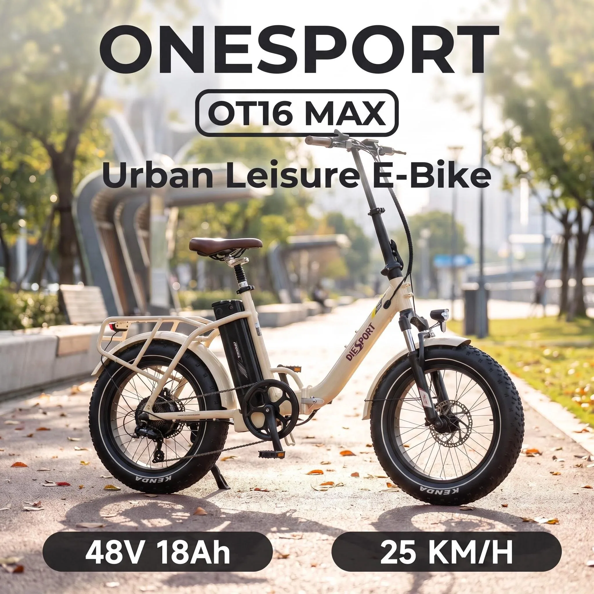 Bicicletta Elettrica Pieghevole Onesport OT16 Max con Pneumatici Fat 20x4.0, Batteria 48V18Ah, Motore Brushless Posteriore e Cambio a 7 Velocità
