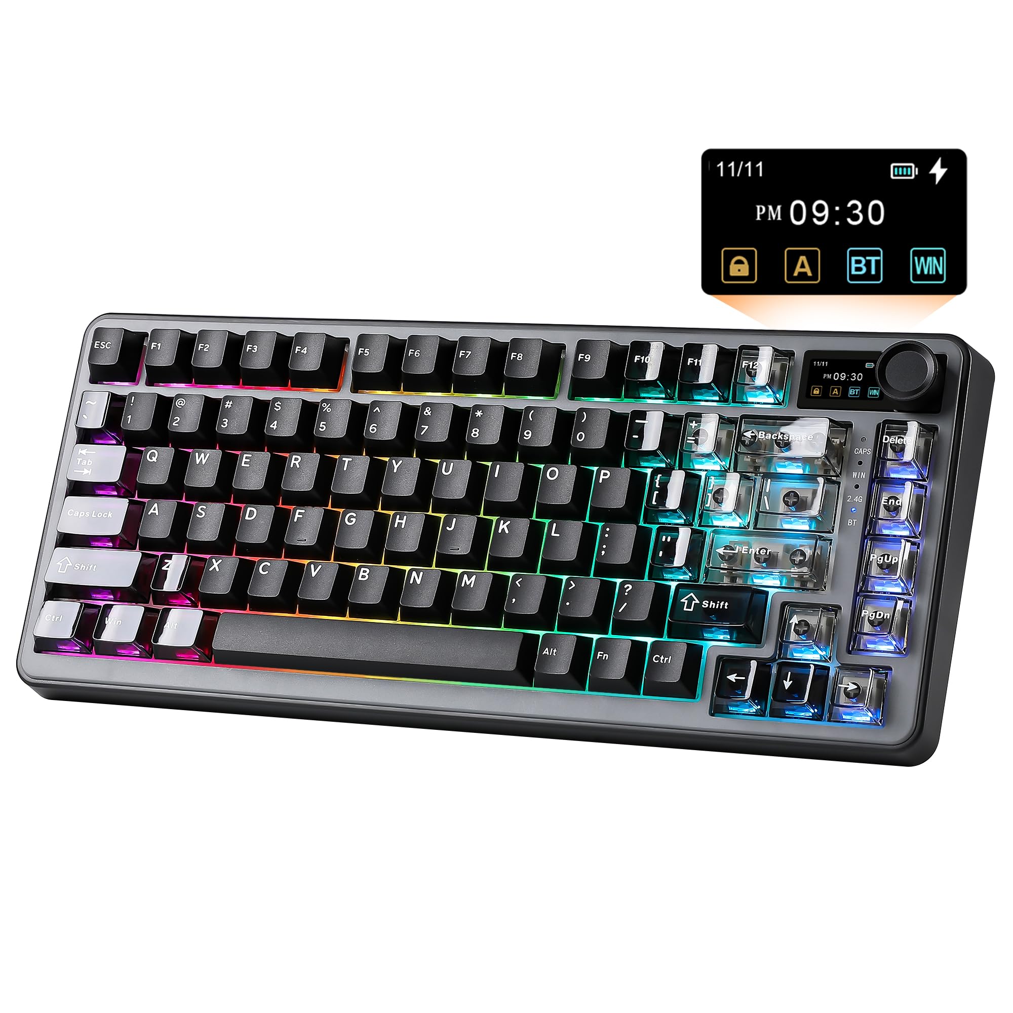 YUNZII B75 PRO MAX 75% Tastiera Meccanica Wireless (Nero, Milk Switch) | Keyboard con Schermo TFT e Rotelle, QMK/VIA, RGB, Gasket Hot-swap Switch Pre-lubrificati, BT/USB-C/2.4G, p…