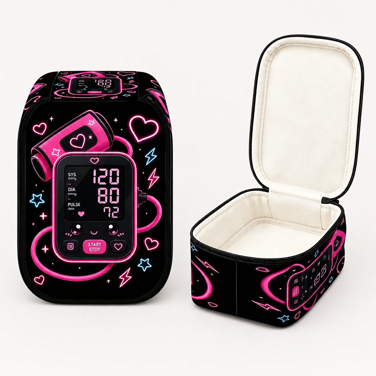 Borsa per il trasporto del misuratore di pressione sanguigna, custodia protettiva con stampa neon per attrezzature mediche da casa e viaggio, organizer per il trasporto.