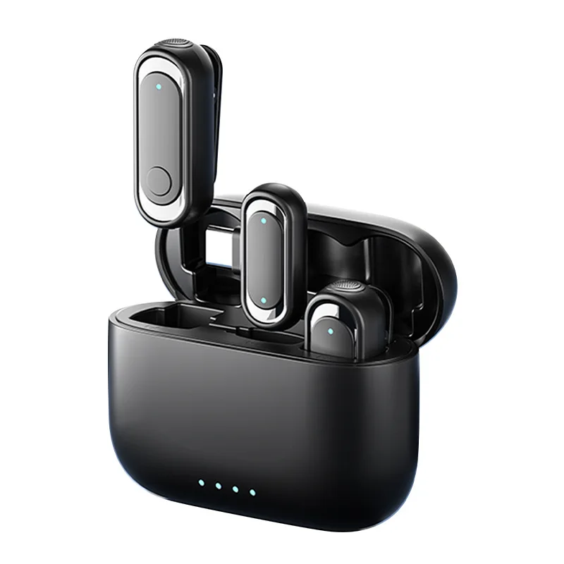Microfono lavalier wireless 2.4G, plug & play, cancellazione del rumore DSP, portata 20 m, custodia di ricarica, per cellulare, PC, fotocamera