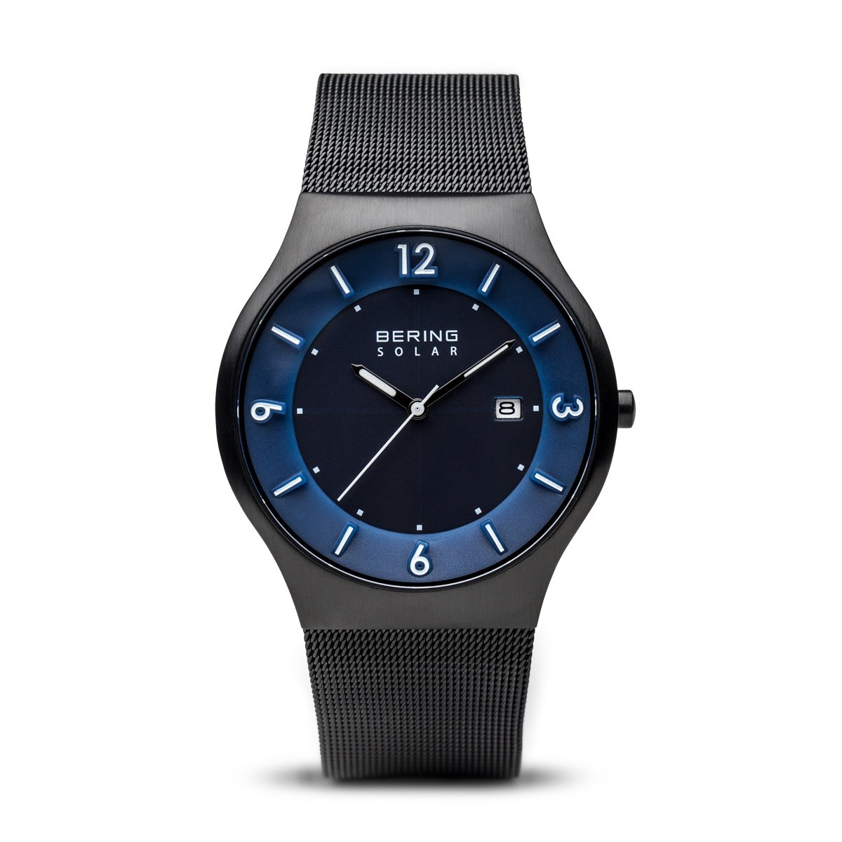 BERING Solar 14440 Orologio da polso da uomo, cassa in acciaio inossidabile da 40 mm, quadrante, cinturino in maglia milanese, vetro zaffiro, 5 ATM