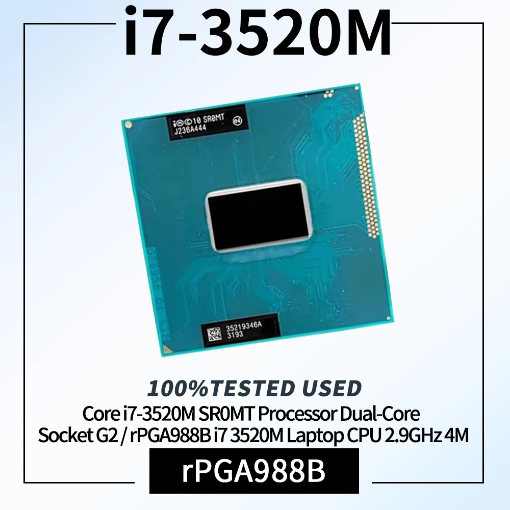 Processore Core i7-3520M SR0MT testato al 100% Dual-Core Socket G2 / rPGA988B i7 3520M CPU per laptop 2.9GHz 4M 35W 5 GT/s