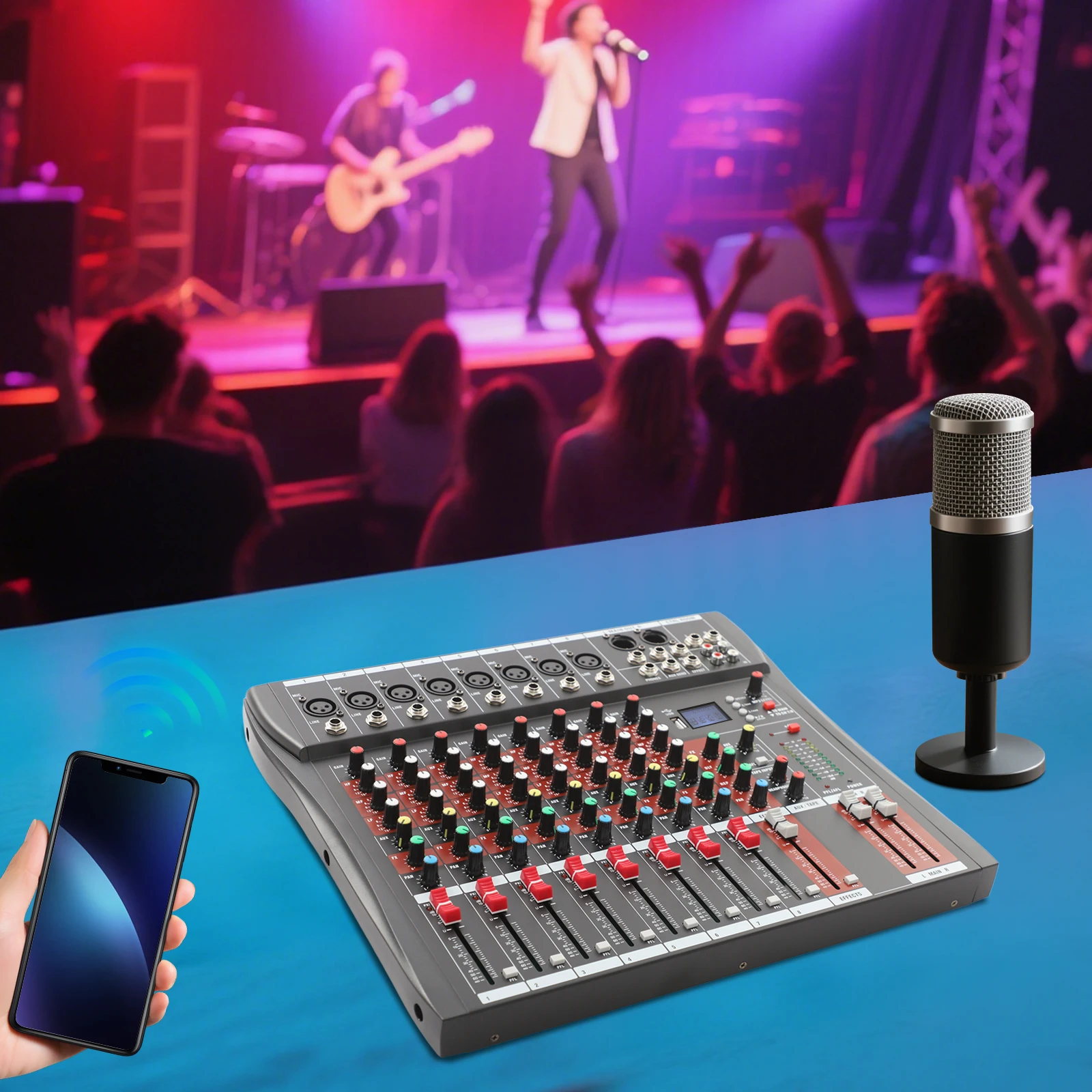 Mixer Audio a 8 Canali con Adattatore, Console Portatile Stile Konsole 6, Mixer Audio Professionale per KTV, Studio di Registrazione, Bar