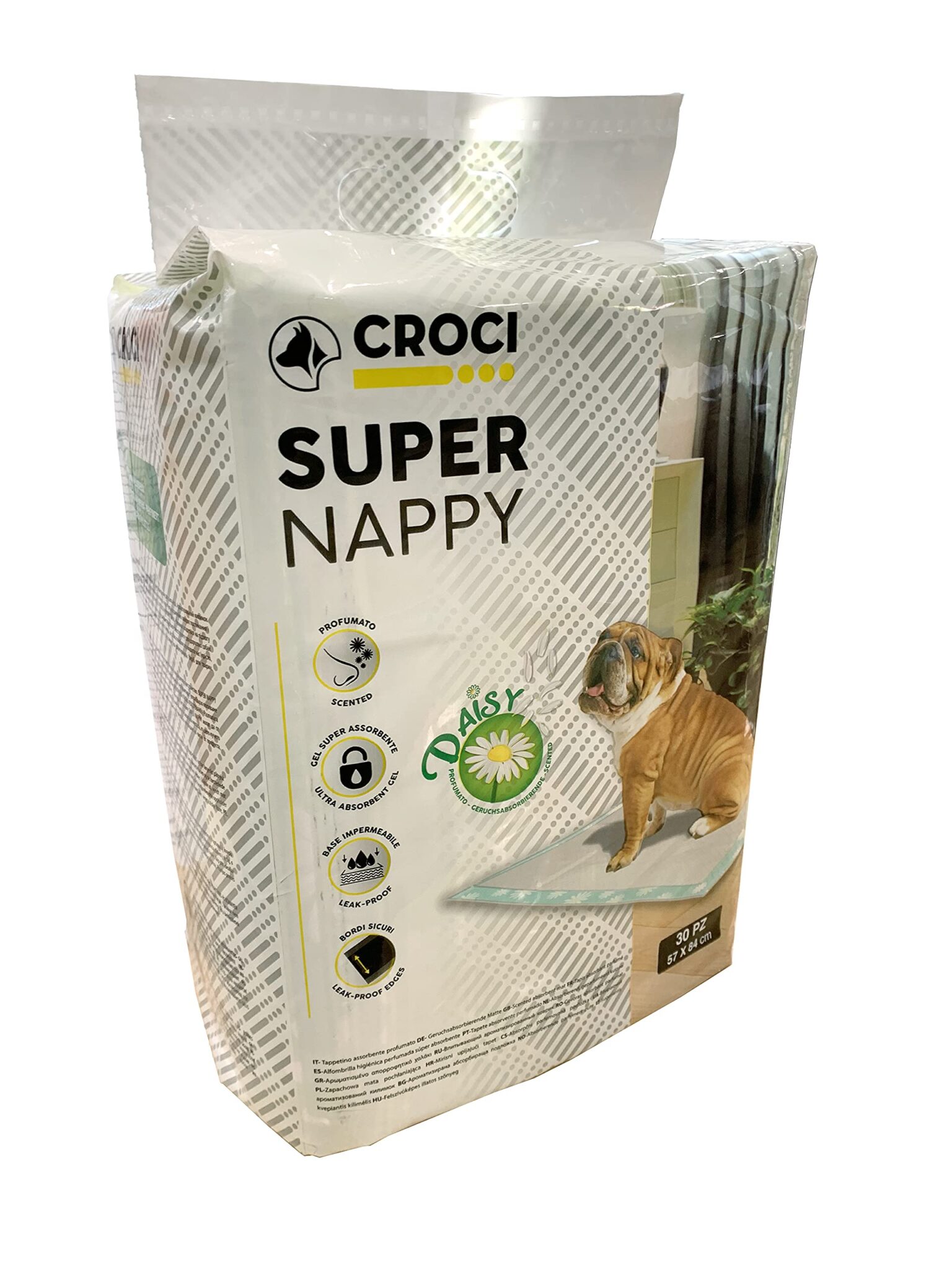 Croci Super Nappy Daisy - Tappetini Igienici per Cani 84X57 cm 30 Pezzi - Traverse Cani e Animali Domestici, per Pipi Cane e Gatto Ultra Assorbenti Usa e Getta, Antiodore e Profum…