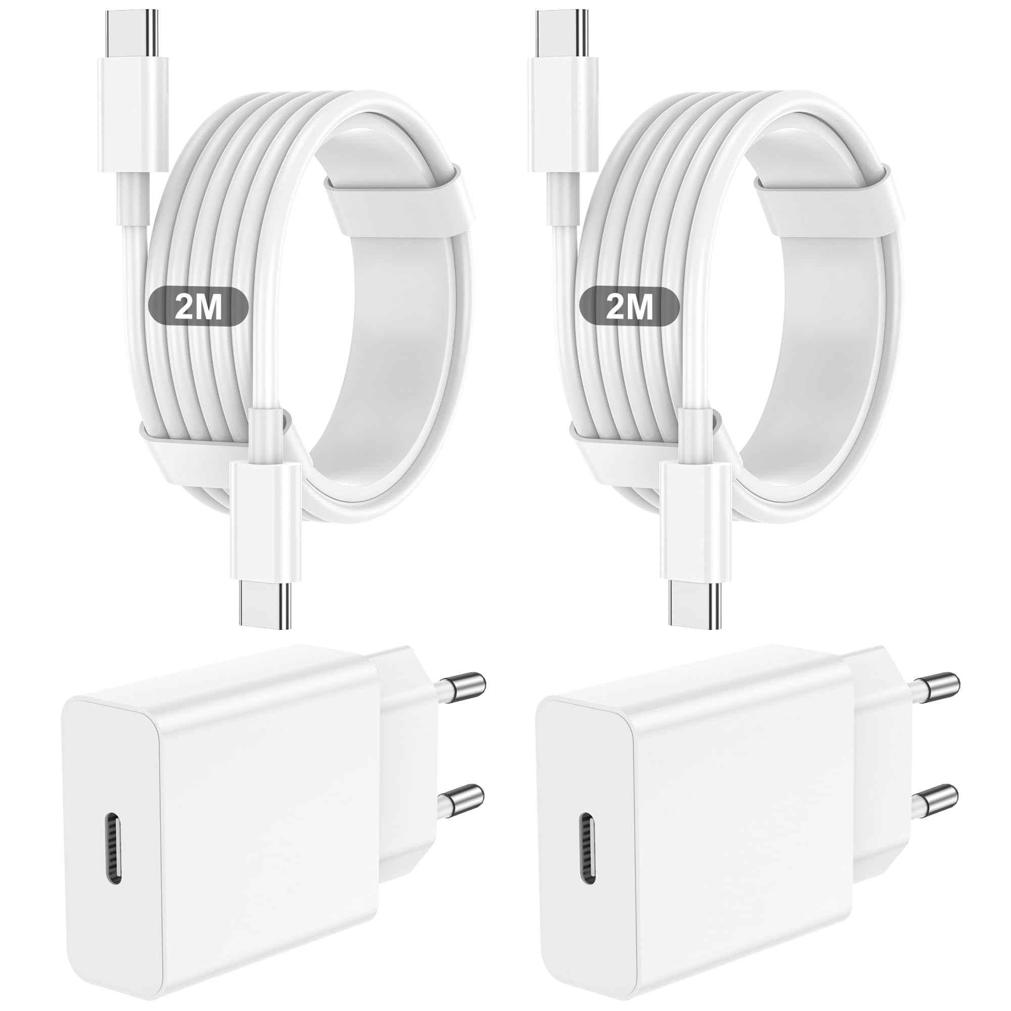 Caricatore USB C,2 Pack Cavi USB-C a USB-C da 2M, Caricabatterie Rapido Batterie di Per iPhone 17/16/15/Plus/Air/Pro/Max, Per Galaxy S25/S24, Per iPad/Pro/Min, charger adattatore
