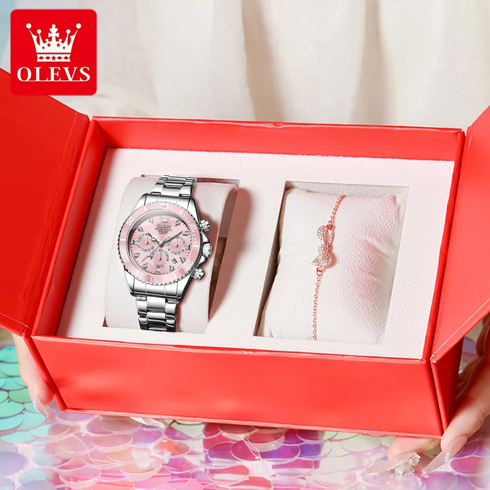 OLEVS Orologio da donna 5632 Eleganti orologi al quarzo originali Cronografo multifunzionale Orologi da donna Set Orologio da polso Reloj