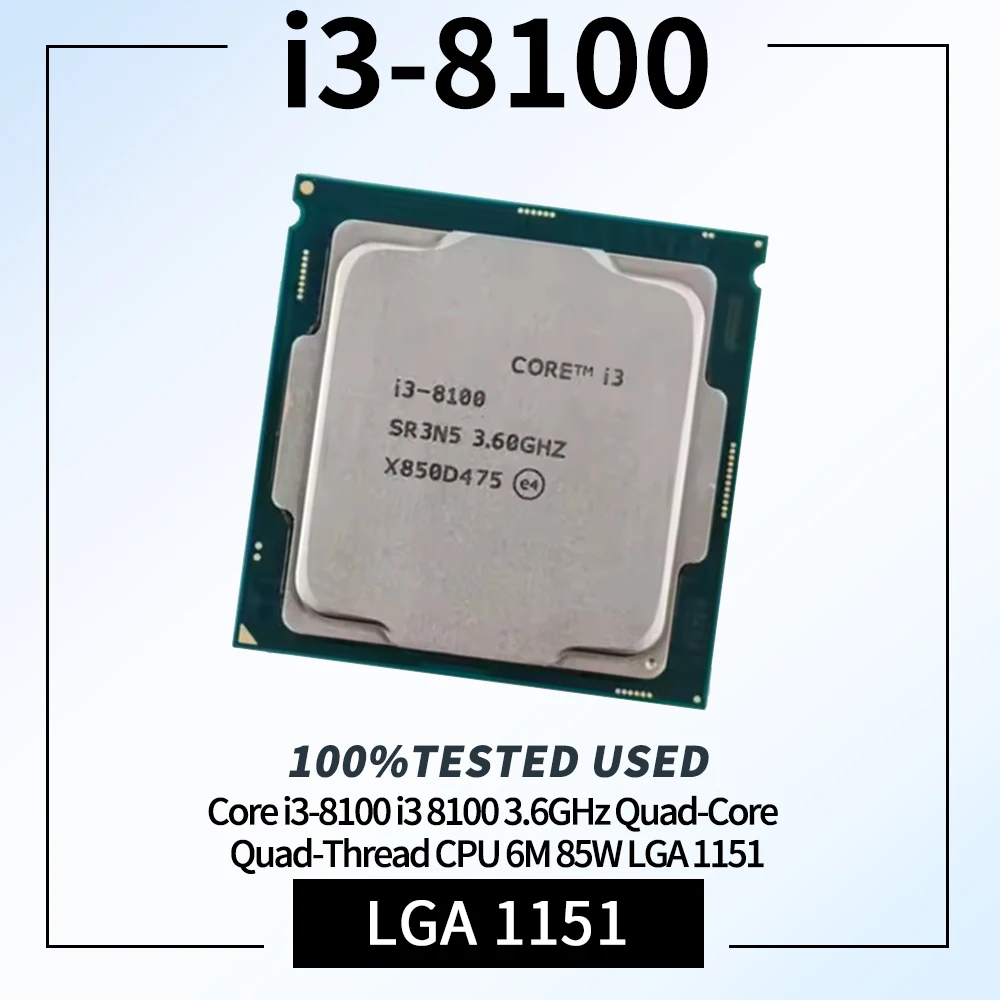 CPU Quad-Core Quad-Thread Core i3-8100 i3 8100 3.6GHz testata al 100% 6M 85W LGA 1151