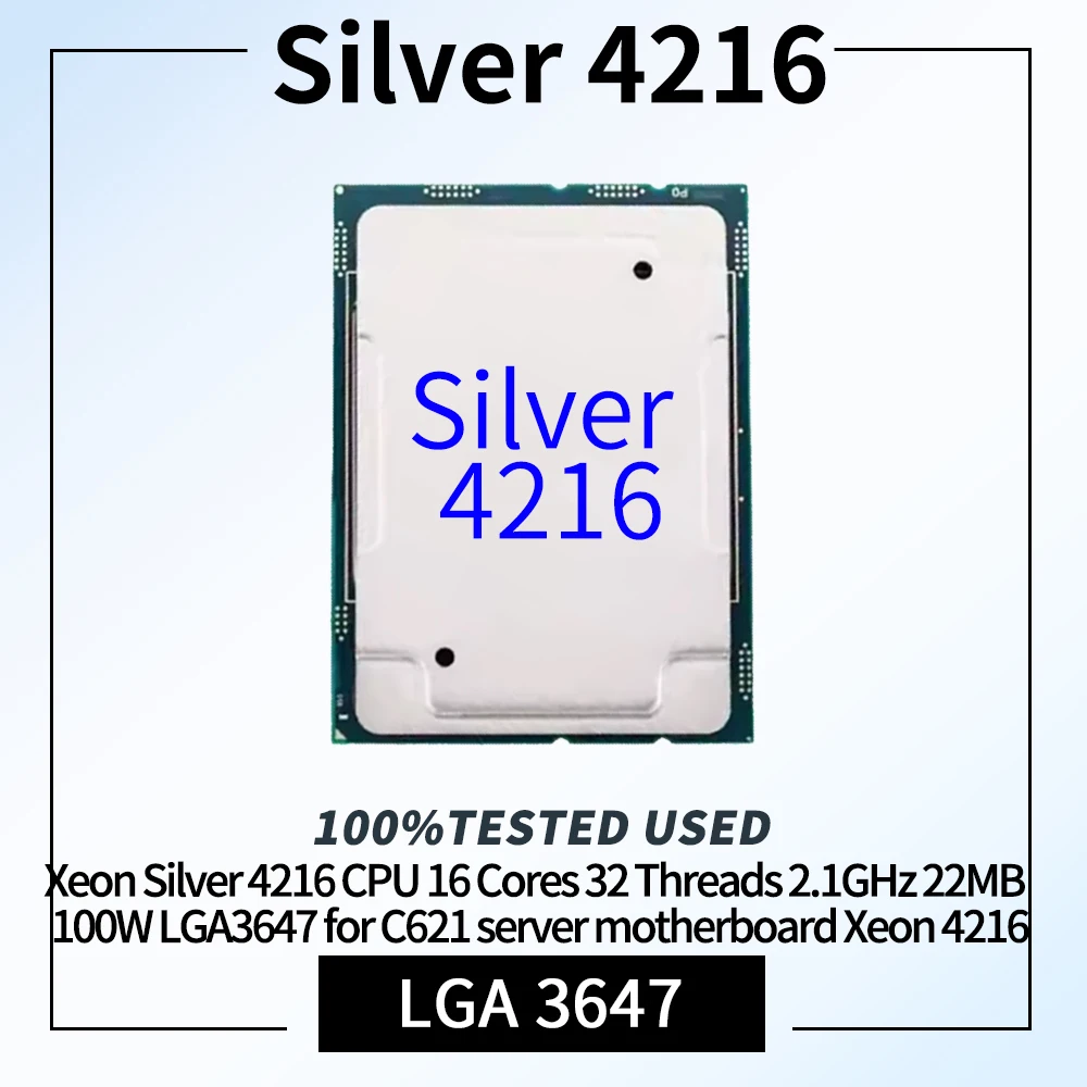CPU Xeon Silver 4216 testata al 100%, 16 core, 32 thread, 2.1GHz, 22MB, 100W, LGA3647 per scheda madre server C621, Xeon 4216