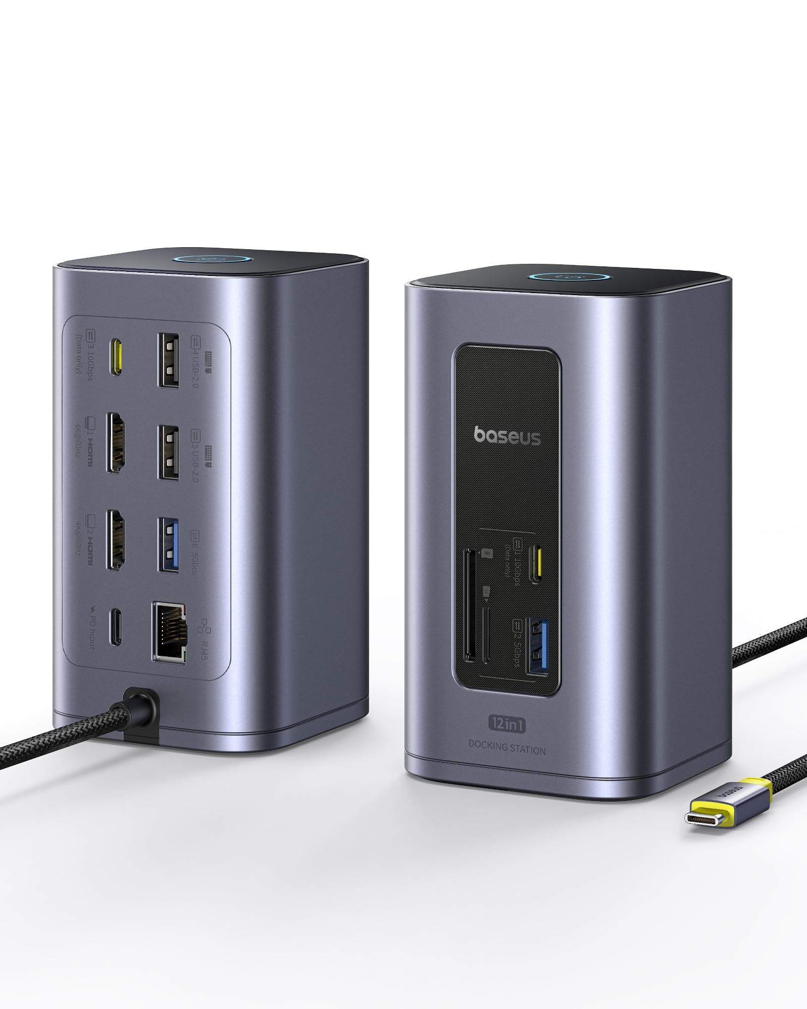 Baseus Nomos Air 12 in 1 Docking Station 2 Monitor per Windows | con 4K HDMI, 10Gbps USB-C/A, SD/TF, 100W PD, Gigabit Ethernet, Compatibile con Laptop HP/Lenovo/Dell/Acer