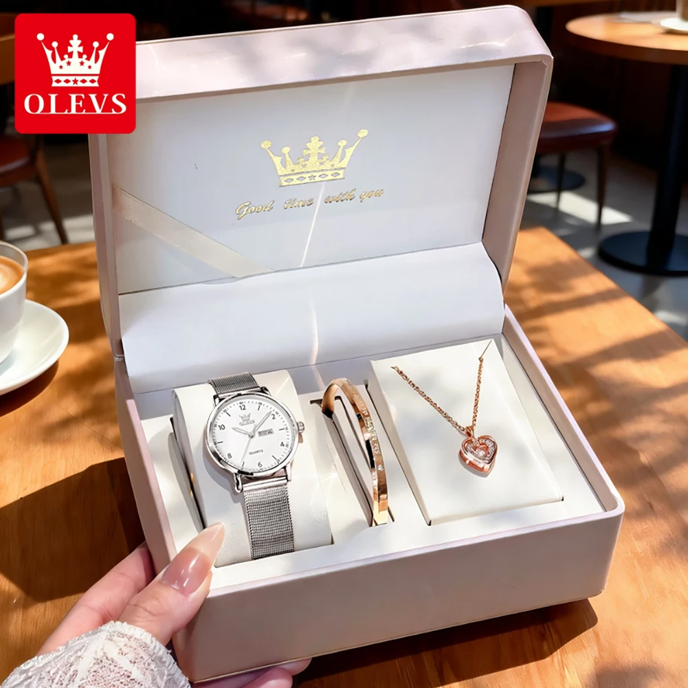 OLEVS 2996 Orologi da donna originali ed eleganti, orologio al quarzo sottile, impermeabile, con doppio calendario, orologio da donna, confezione regalo, Reloj