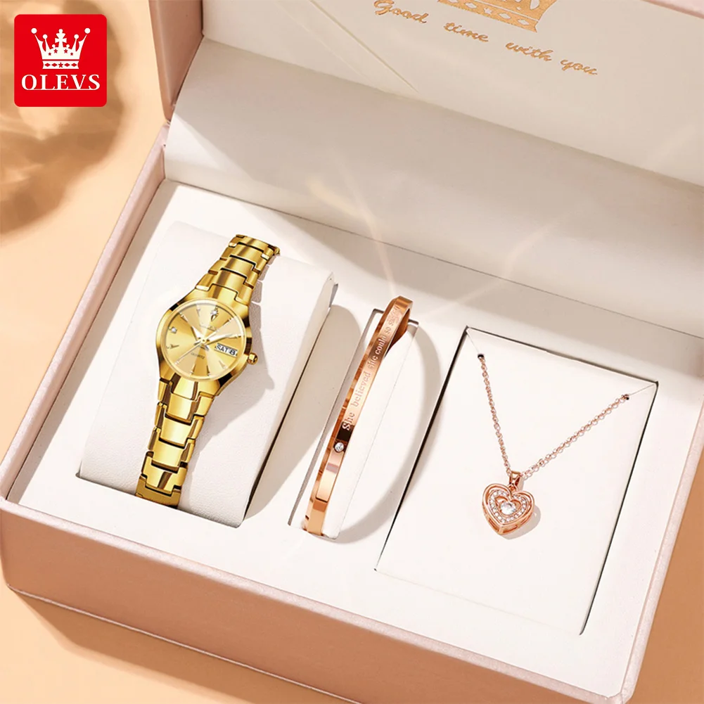 OLEVS Orologio da donna 8697 Orologi al quarzo eleganti di lusso Orologi da giorno con data in acciaio al tungsteno impermeabile per set di braccialetti per orologi da donna