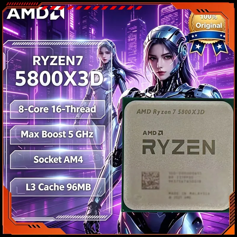 Processore Desktop AMD Ryzen 7 5800X3D 8-Core 16-Thread 4.5GHz 96MB Cache L3 AM4 CPU per Gaming - Pezzo Singolo