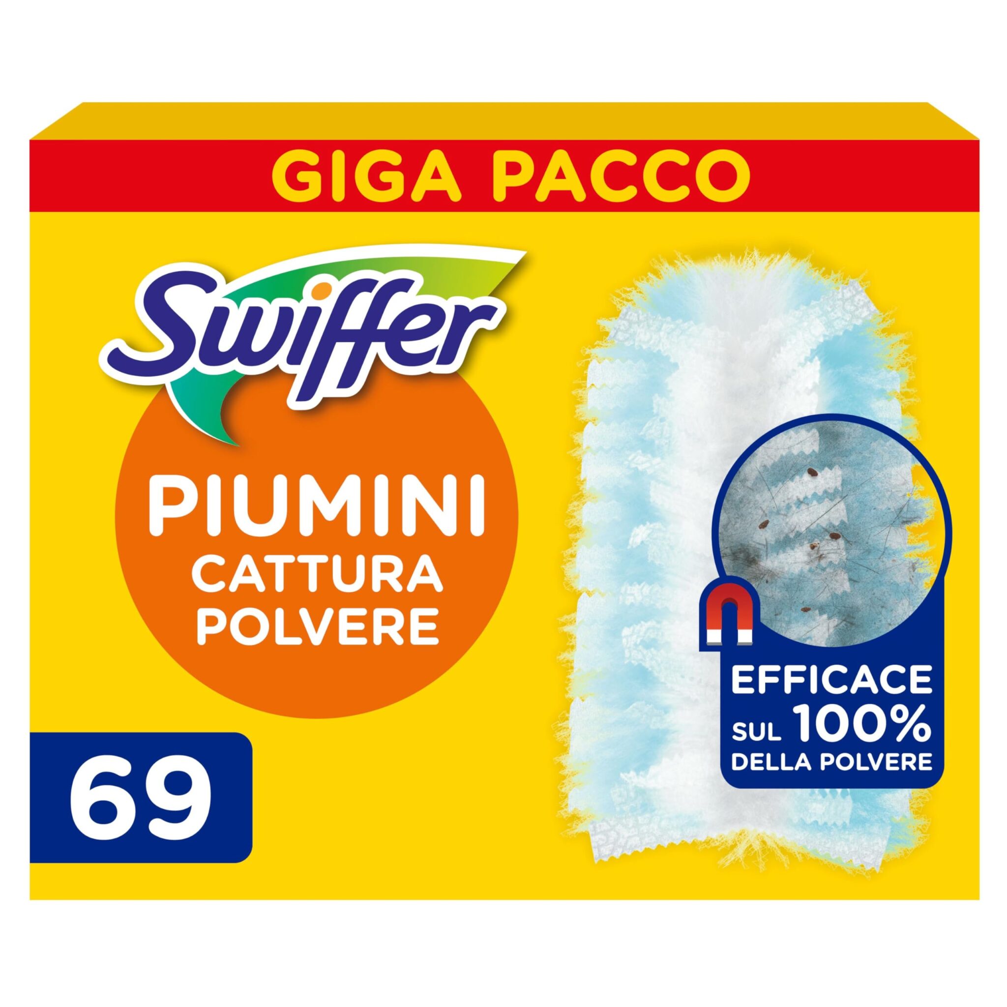 Swiffer Duster, Ricariche Piumini Catturapolvere, 69 Panni Profumati | Cattura 3 Volte Più Polvere e Peli/Capelli Rispetto alla Scopa Tradizionale, Migliaia di Microfibre, Profumo…