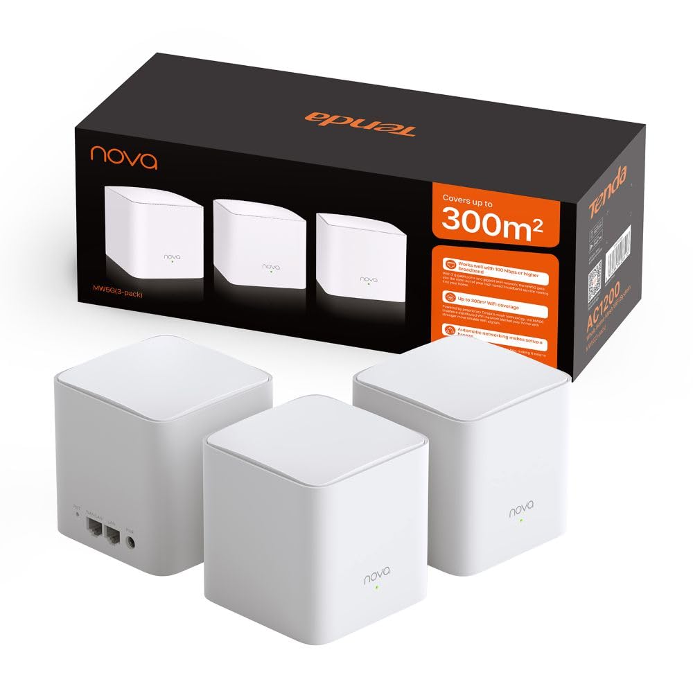 Tenda Nova MW5G Sistema WiFi Mesh, Dual Band AC1200 con Copertura Fino a 350 ㎡, 2 Porte Gigabit Ethernet, Soluzione WiFi Ideale per Casa Grandi con Muro Spesso, Confezione da 3 Pe…