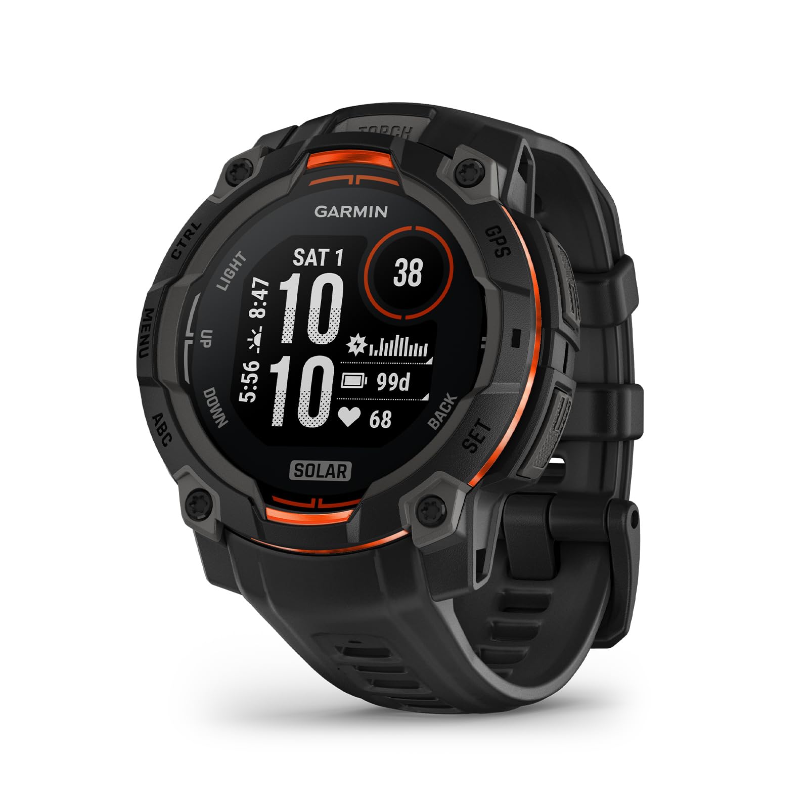 Garmin Instinct 3 Solar, 45mm, Smartwatch GPS Ultra Resistente, Black | isplay SOLAR, GPS Multi-band, 10ATM, Torcia LED, 90+ App per lo Sport, Pay, Connect IQ, Autonomia 28 giorni
