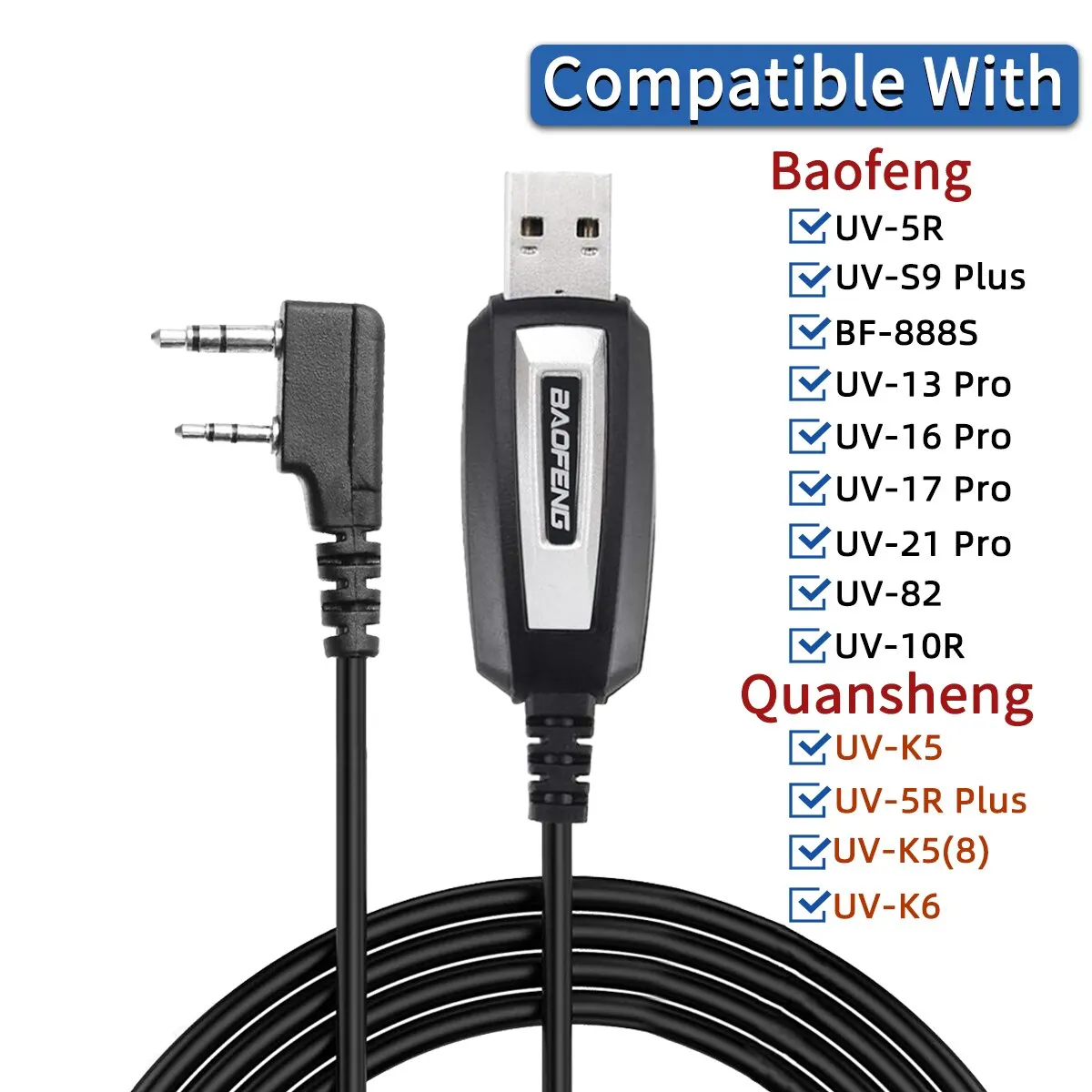 Cavo di programmazione USB con CD per Baofeng UV-5R 82 888S UV-S9PLUS UV-13 16 17 21 Pro Quansheng UV-K5 5R Plus Walkie Talkie Radio