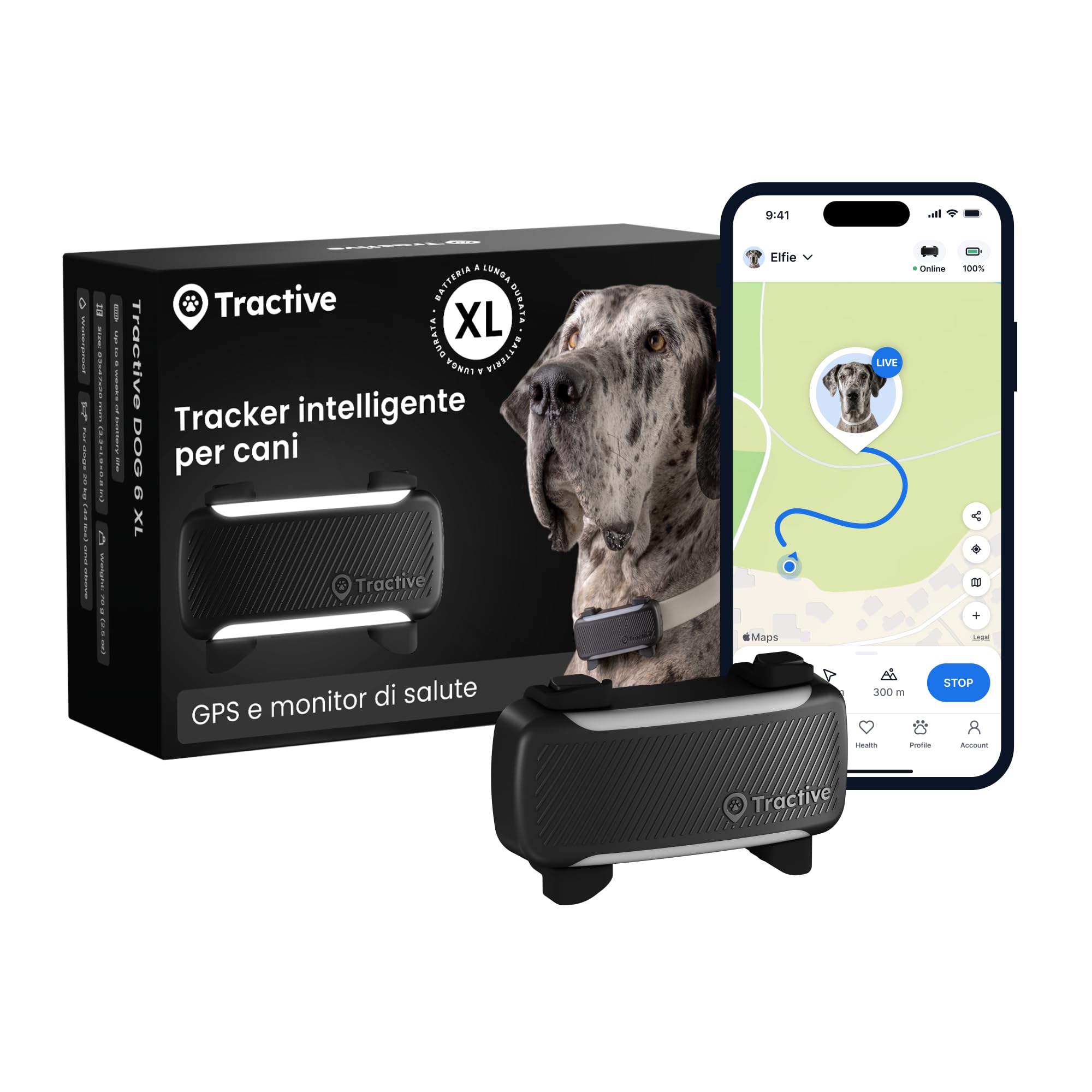 Tractive GPS Cane Intelligente XL | Edizione 2026 | Localizzazione GPS in Tempo Reale | Notifiche Antifuga e Avvisi di Salute | Monitoraggio dei Parametri Vitali | Batteria a Lung…