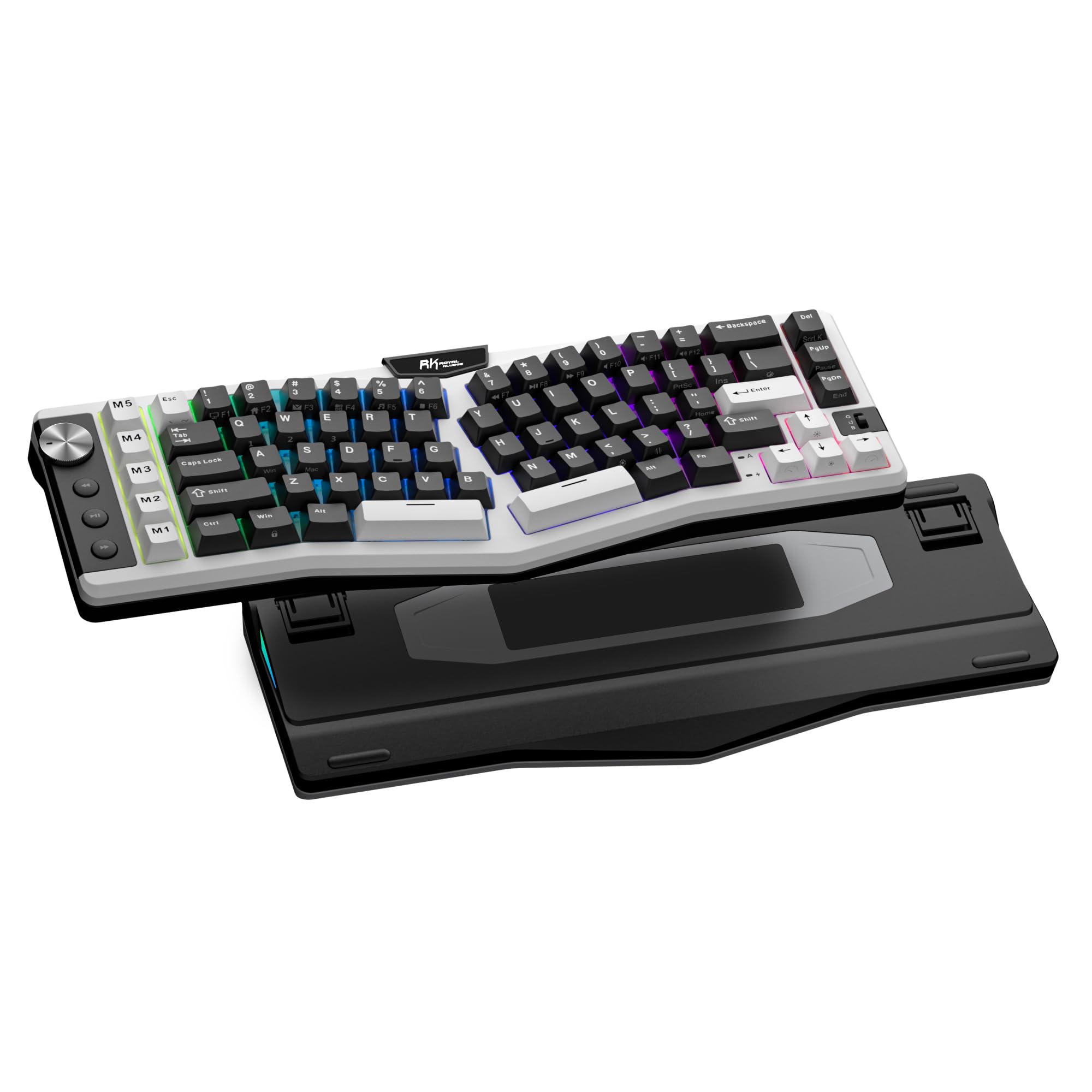 RK ROYAL KLUDGE A72 Alice Tastiera meccanica ergonomica wireless,Split Ergo | Tastiera gioco RGB con manopola/tasti macro/targa toccabile, BT/2,4 GHz/USB-C, smorzamento rumore 5 l…