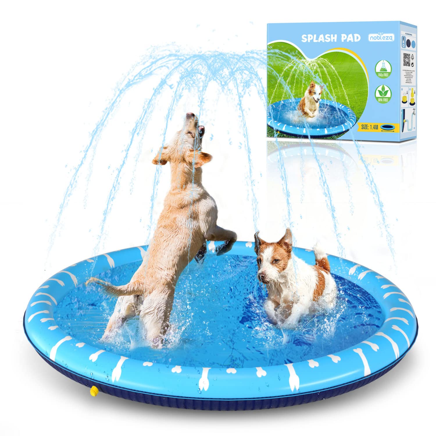 Nobleza Piscina per Cani Grandi, Piscina Cane di Taglia Grande, Tappetino Gioco d'Acqua per Cani, 0.55cm Addensato Antiscivolo Splash Pad per L'Estate, Giardino, All'aperto, D1.4m