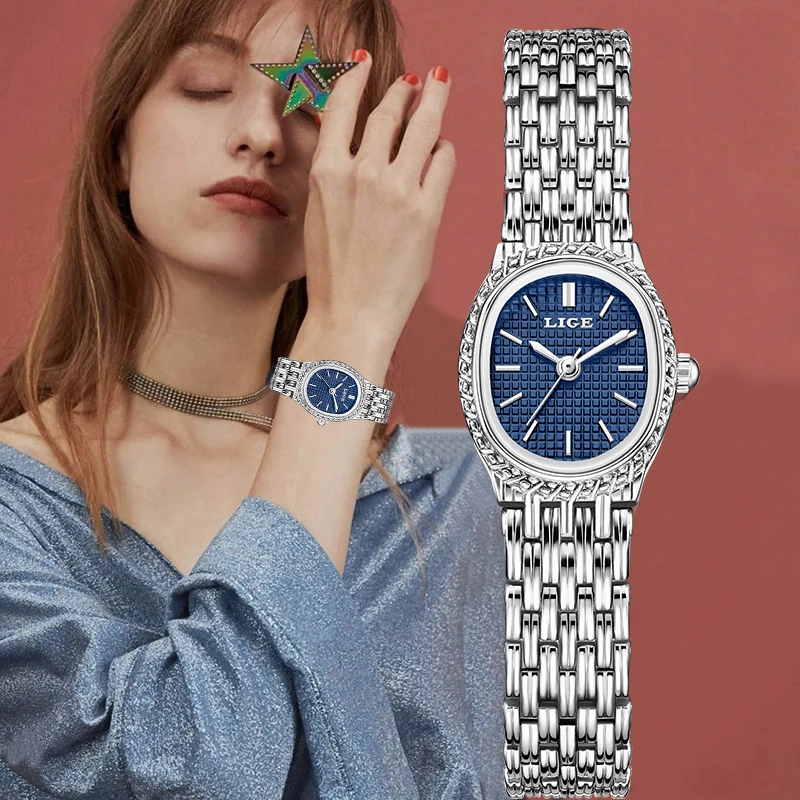 LIGE Orologio da donna al quarzo di lusso alla moda Elegante classico quadrante semplice Orologi da donna in acciaio inossidabile impermeabile per donna Reloj Mujer + scatola