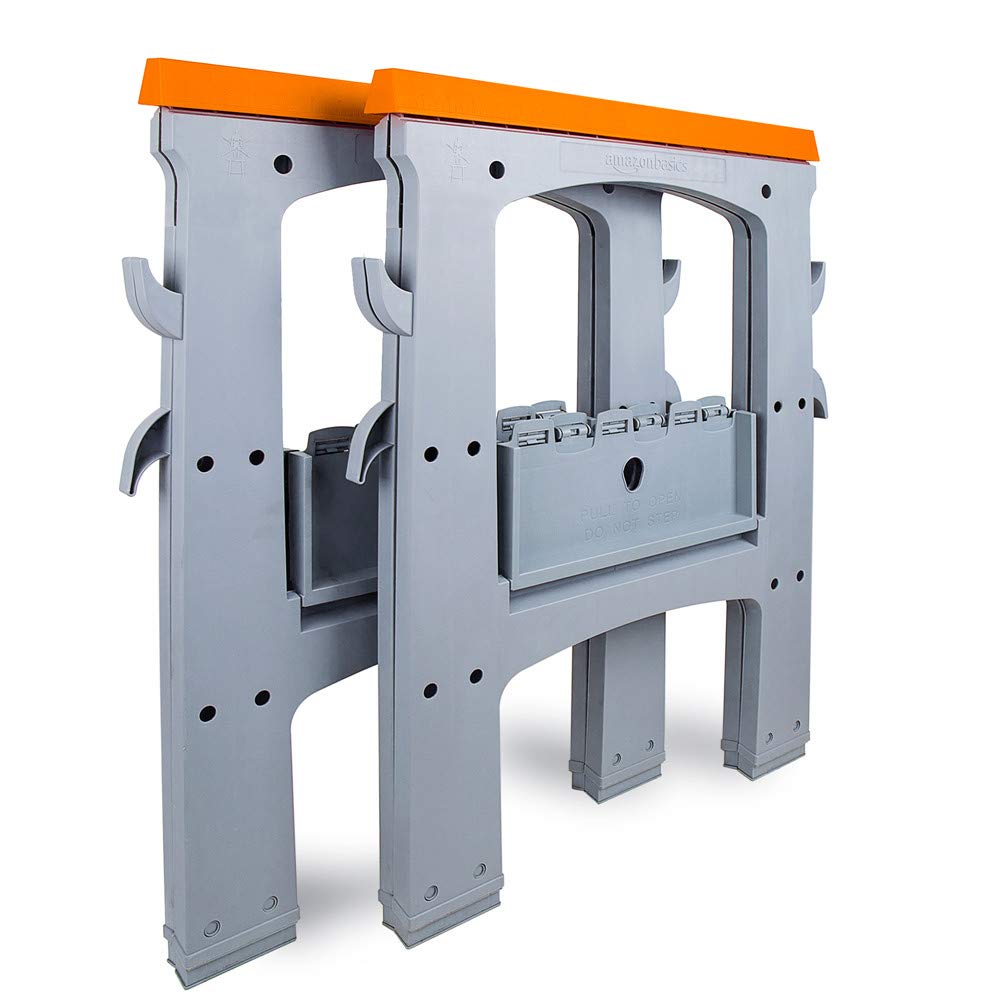 Amazon Basics Cavalletto rettangolare pieghevole e portatile, con capacità di carico di 408 kg, dotato di ganci, facile da usare, arancione e grigio, in set da 2 pezzi
