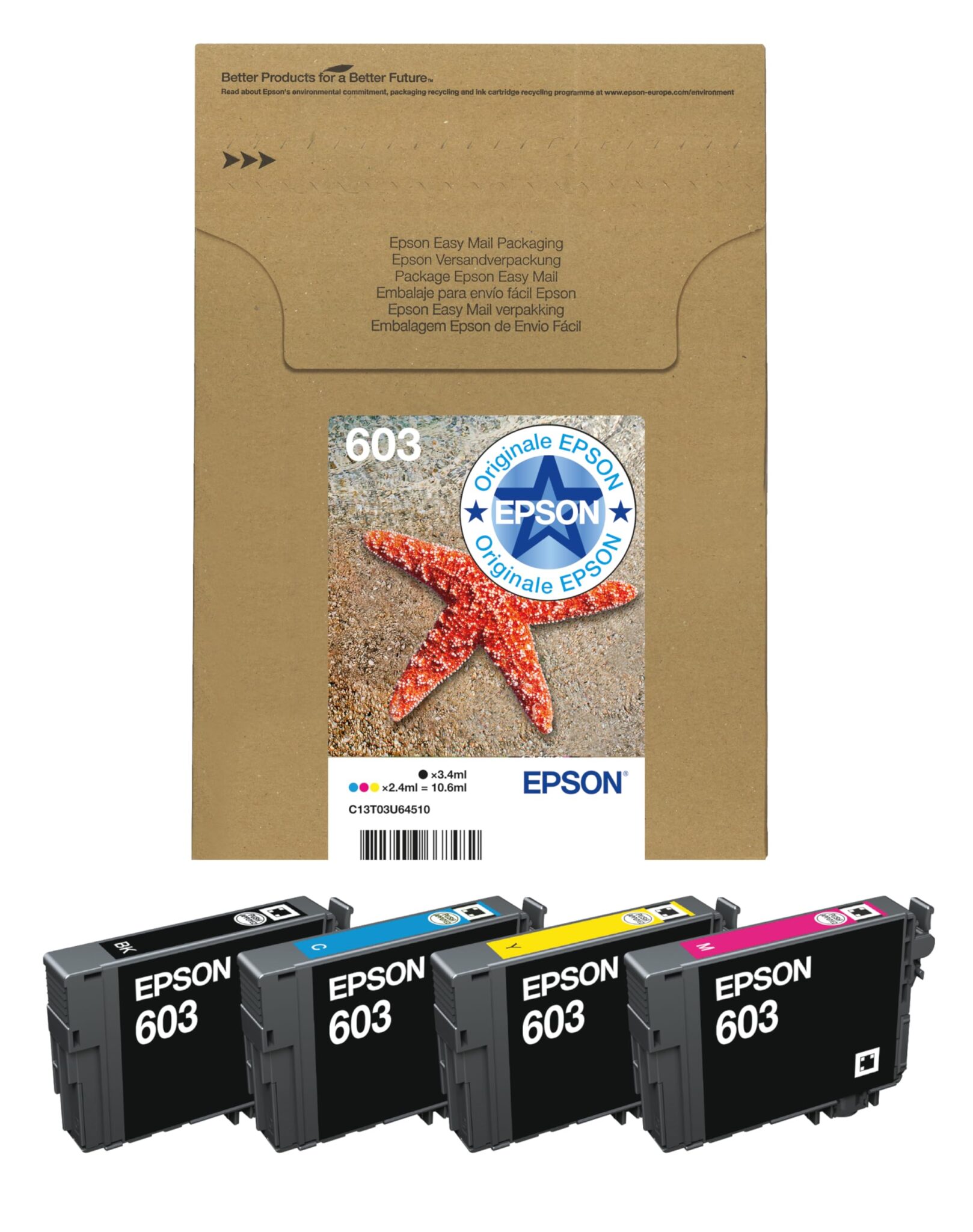 Epson Serie 603 Stella Marina - Cartucce originali per Stampante getto d'Inchiostro, Multipack 4 colori (Nero, Ciano, Magenta, Giallo) Standard, Stampa fino 130 pagine colori/150…