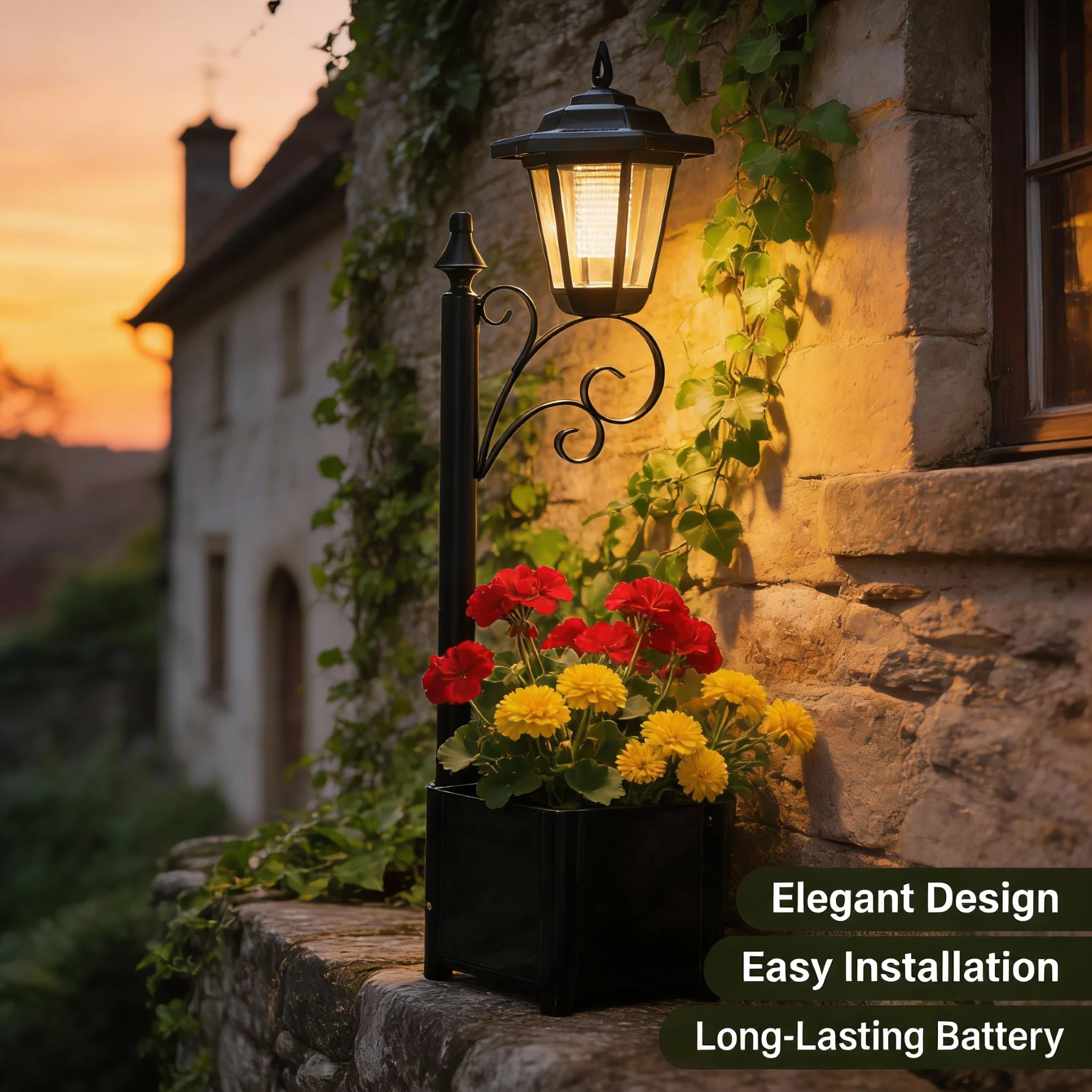 Luci Solari Classiche da Esterno On/Off con IP44, Ricarica Solare a Bassa Manutenzione, Illuminazione Vintage per Pareti e Sentieri per un Ambiente Accogliente