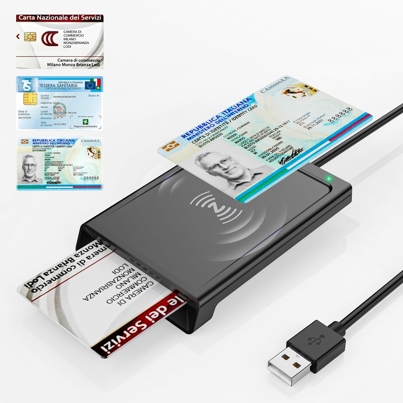 USB Lettore CIE 3.0 Carta d'identità Elettronica e Tessera Sanitaria Italiana,Lettore Smart Card Firma Digitale Lettore NFC Lettore Smart contatto e contactless CIE/CRS/CNS per PC…