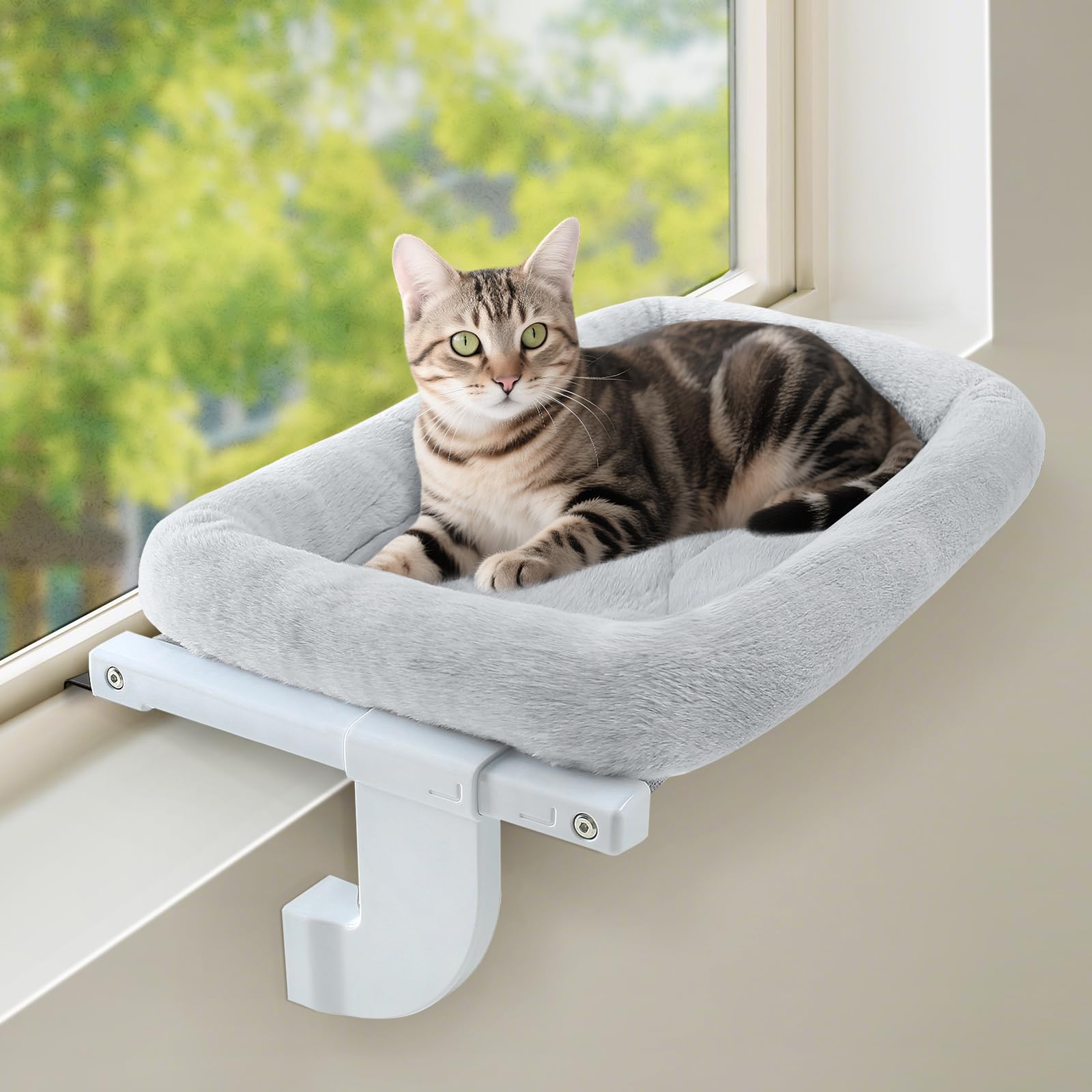 GUUSII HOME Amaca per Gatti da Finestra Gatto Cuccia Morbida Interno Letto Regolabile Gattino Cucce Trespolo Facile da Montare e Spostare per Comodino Sostenere Fino a 18kg (Grigi…