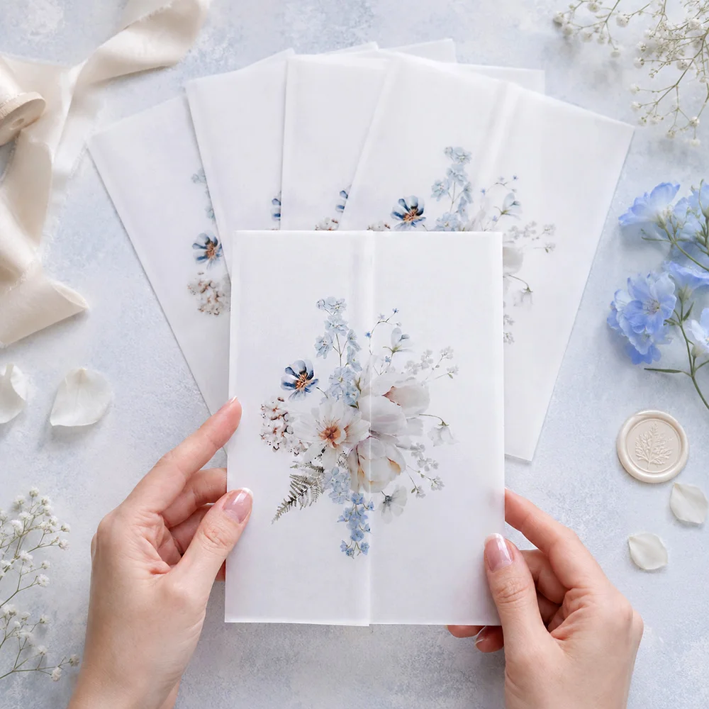 20/50 pezzi di involucri in pergamena per inviti di matrimonio - Design con motivo floreale, copertine in pergamena, decorazioni per inviti fai-da-te, per matrimonio
