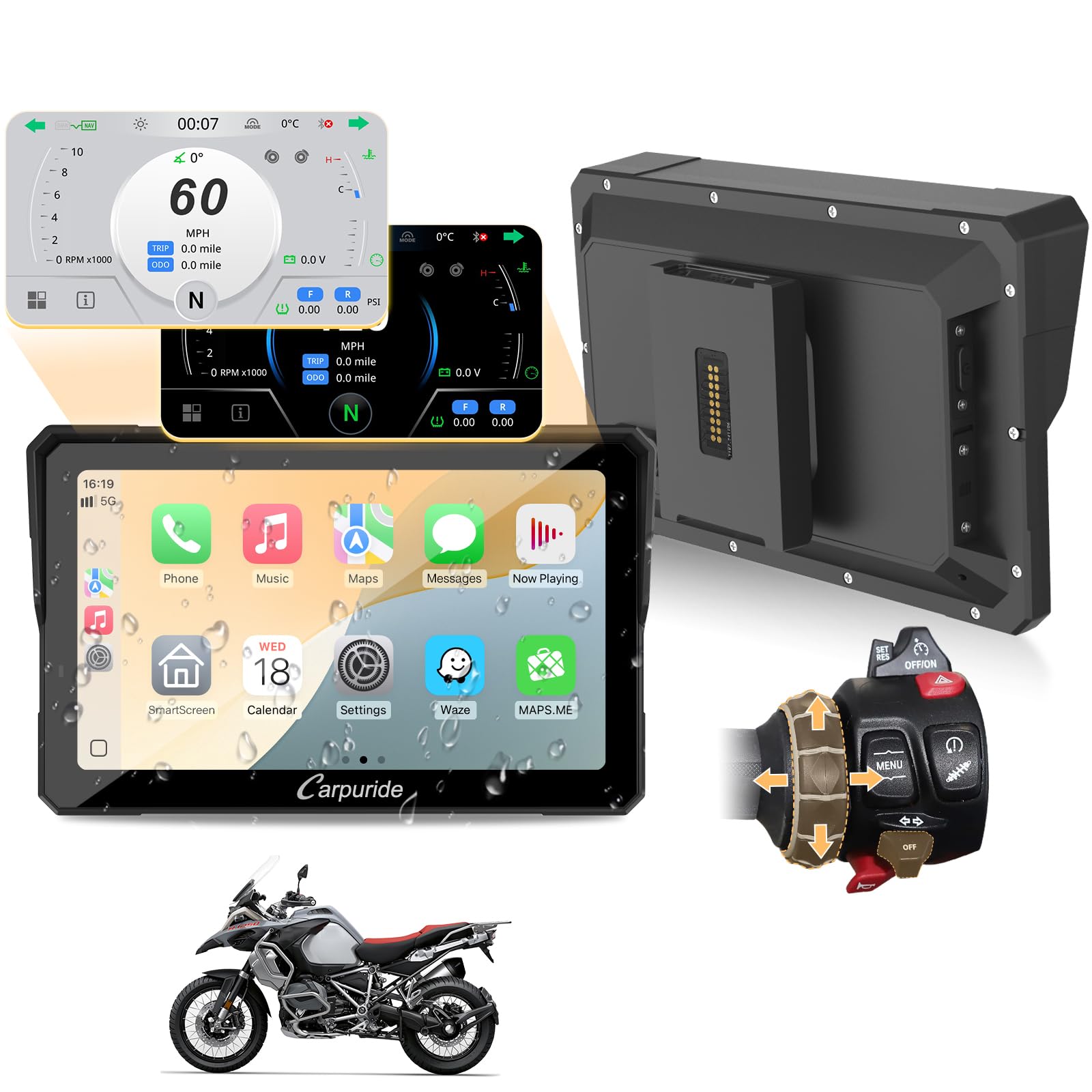 Carpuride W702BS Pro Moto Carplay Schermo con Wonder Wheel per BMW Moto | Senza Fili CarPlay e Android Auto, 7 Pollici Impermeabile Touchscreen, Doppio Bluetooth, Interfono Funzio…