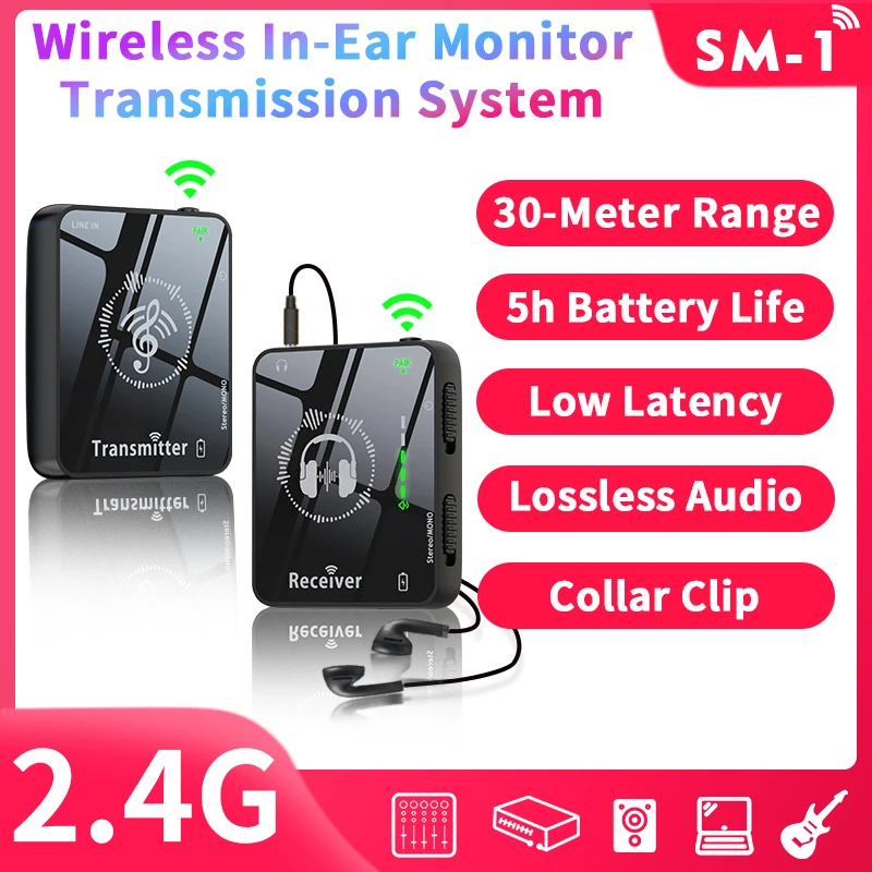 Sistema di Monitoraggio Auricolari Wireless JAMJUM 2.4G con Trasmettitore e Ricevitore per Streaming Stereo