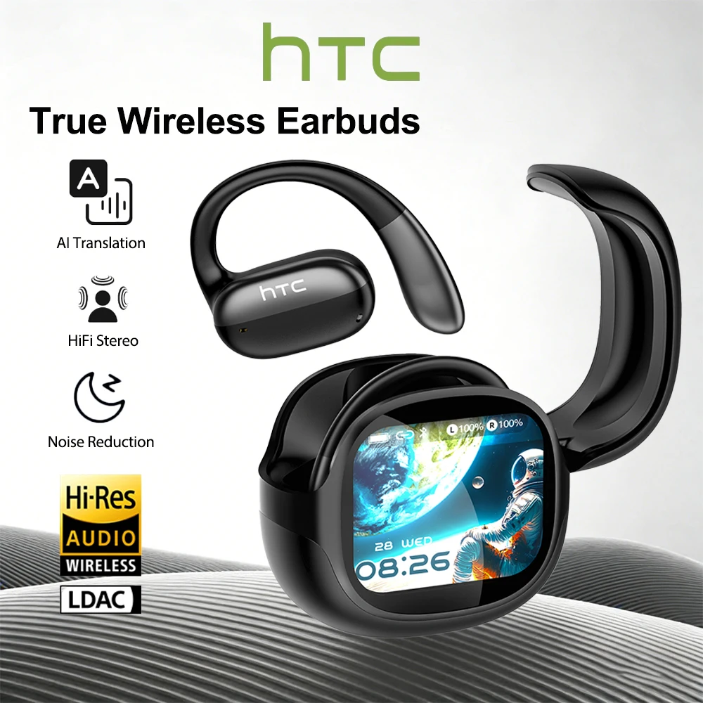 Auricolare Bluetooth HTC con audio surround Hi-Fi stereo, vestibilità confortevole, leggero, a orecchio aperto, per sport e corsa, auricolari wireless NE58