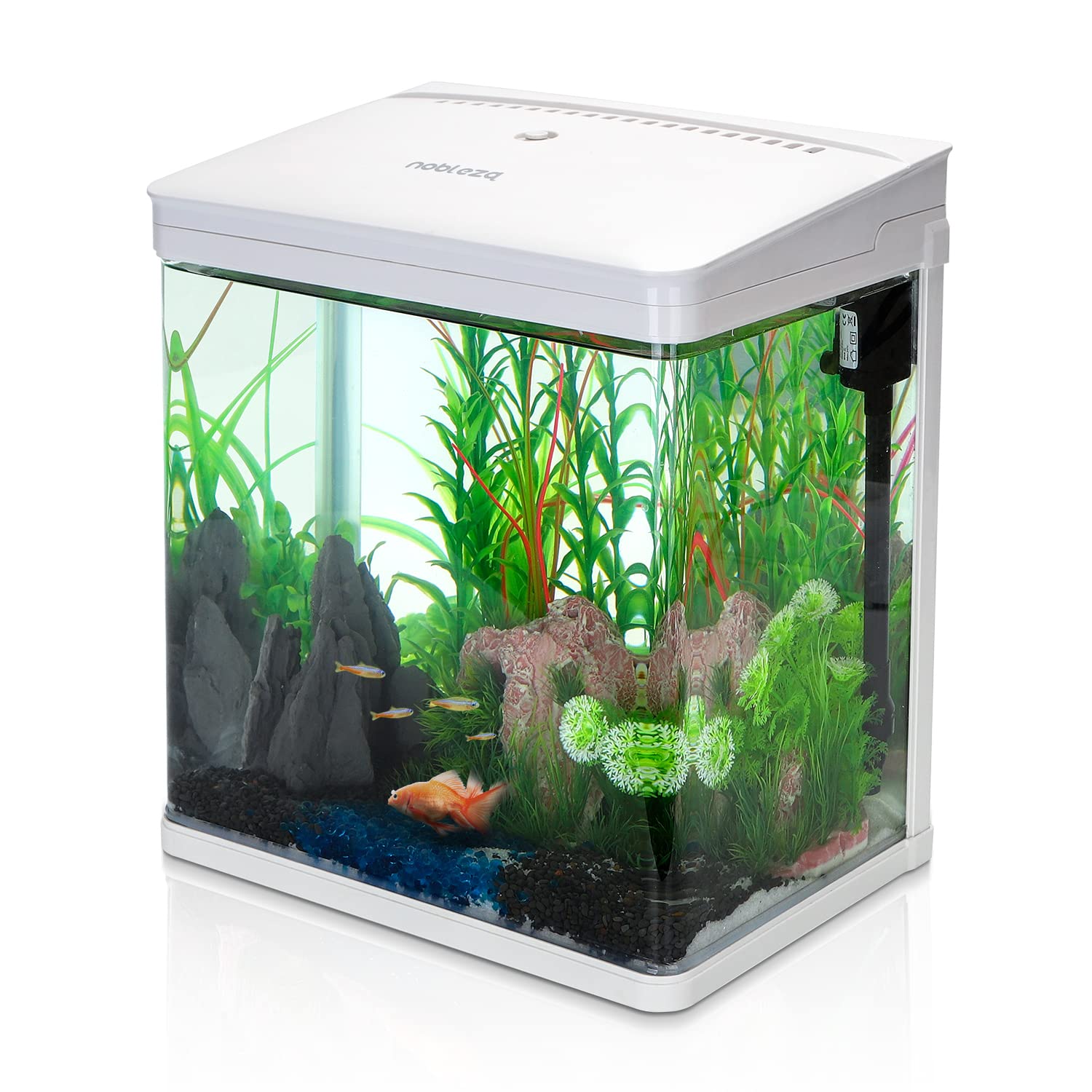 Nobleza - Nano Acquario in vetro per pesci acqua tropicali con illuminazione a Led e filtro inclusa. 14 Litri, color Bianco.