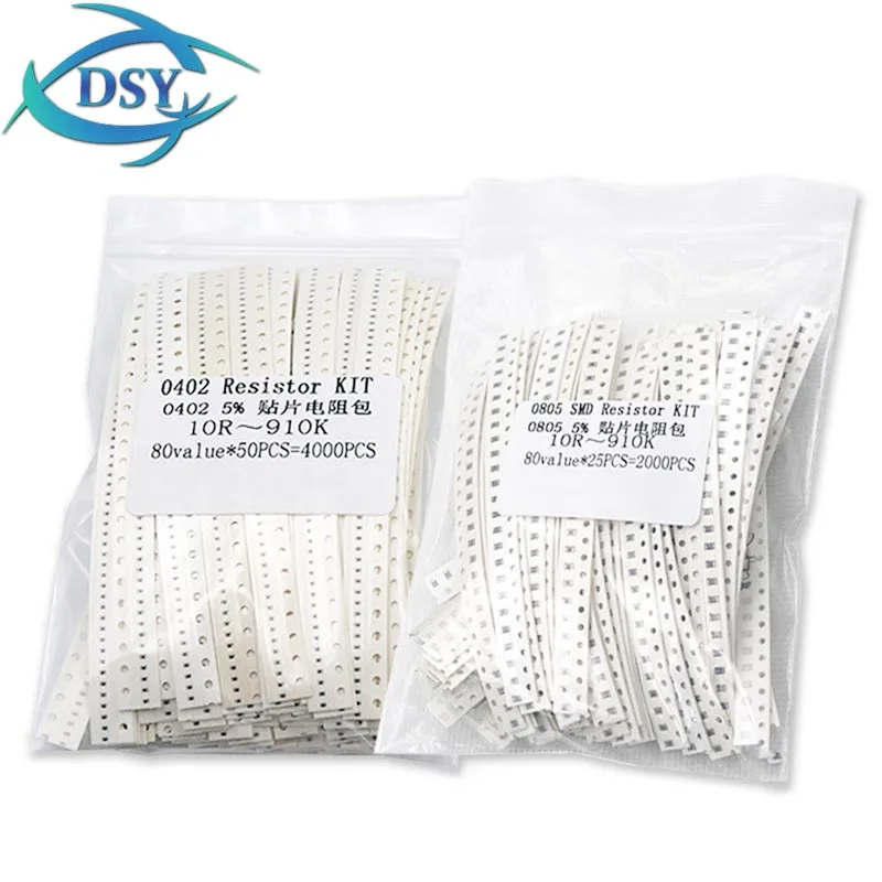 4000PCS 2000PCS 0402 0603 0805 1206 1210 KIT resistore SMD 1% 5% 10R 100R 220R 330 470R 10K 100K 80 valori Confezione campione di resistenza