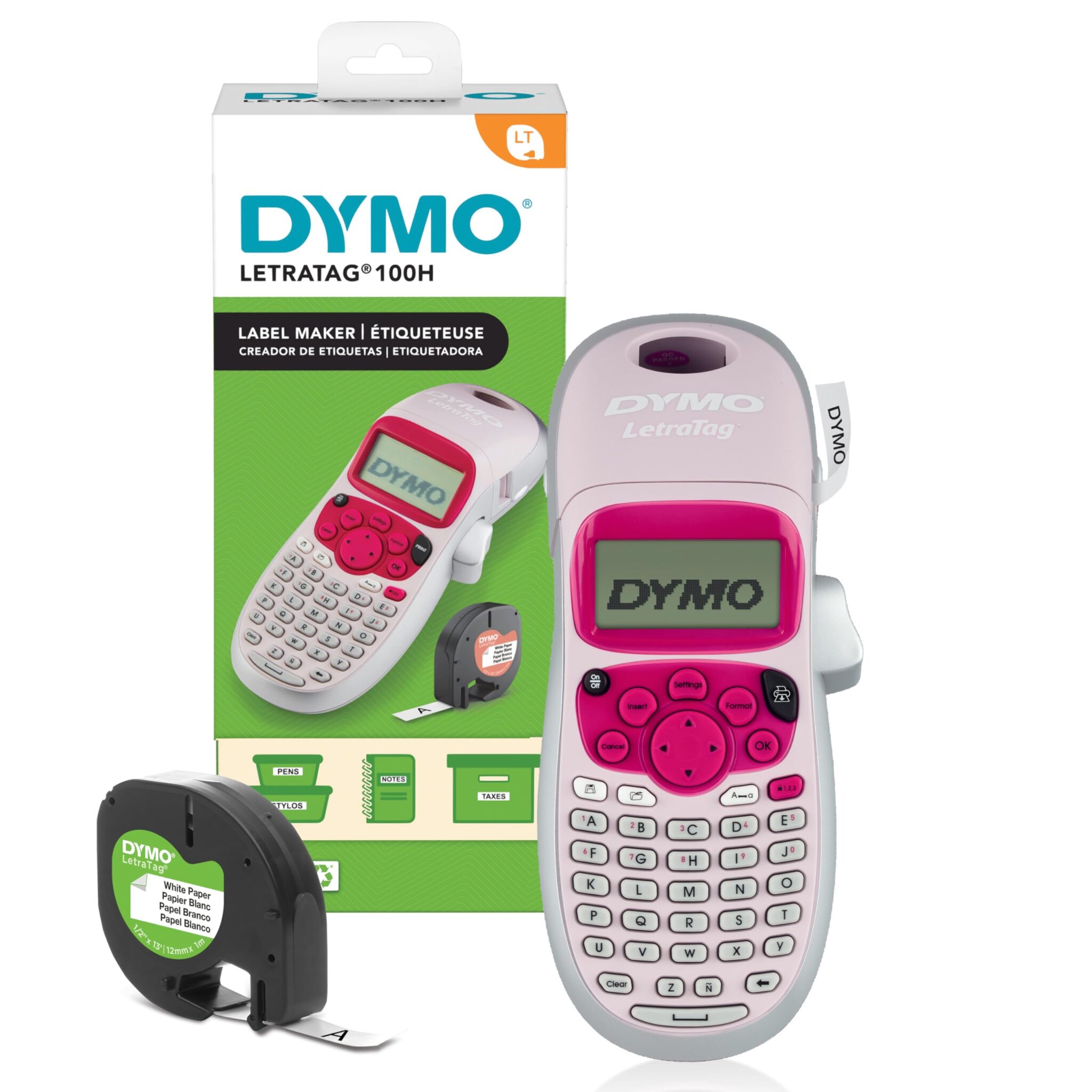 DYMO LetraTag LT-100T Etichettatrice | Macchina etichettatrice palmare | Tastiera ABC/Display LCD a 13 caratteri | Ideale per casa o ufficio | Rosa
