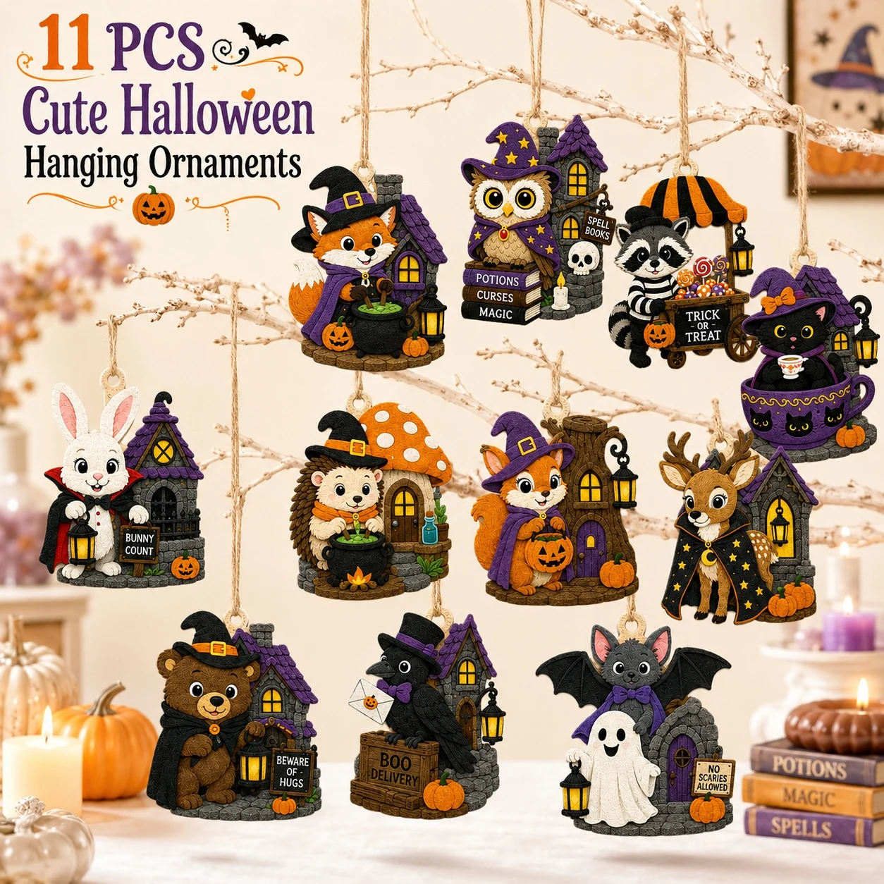 11 Pezzi di Decorazioni di Halloween in Feltro, Ornamenti Piatti 2D da Appendere, Ritagli in Feltro per le Festività di Halloween, Decorazioni Fai-da-Te per la Casa e Feste di Hal…