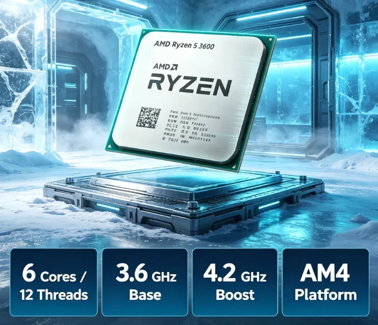 Processore AMD Ryzen 5 3600, architettura Matisse, 6 core, 12 thread, 3.6GHz, socket AM4, 7nm, 32MB di cache L3, processore da gaming, senza scatola.