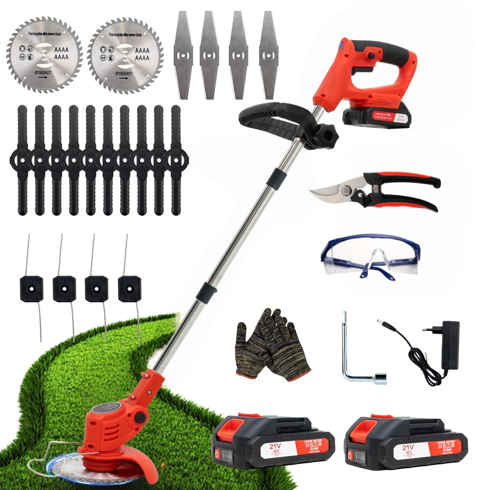 OUTIGO Decespugliatore a Batteria, Decespugliatore Elettrico a Batteria, dotato di 2 batterie e 4 lame, Tosaerba a batteria Tosaerba Pieghevole da 800W,adatto per tagliare l'erba…